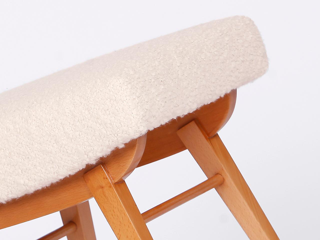 Czech Mid-Century Boucle Bench Stool Footstool with Alpaca, 1960s For Sale