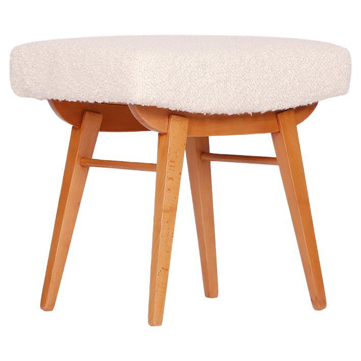 Mid-Century Boucle Bench Stool Footstool with Alpaca, 1960s For Sale