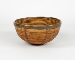 Bol du milieu du siècle en rotin, osier et laiton, style Vivai del Sud, Italie, années 1970