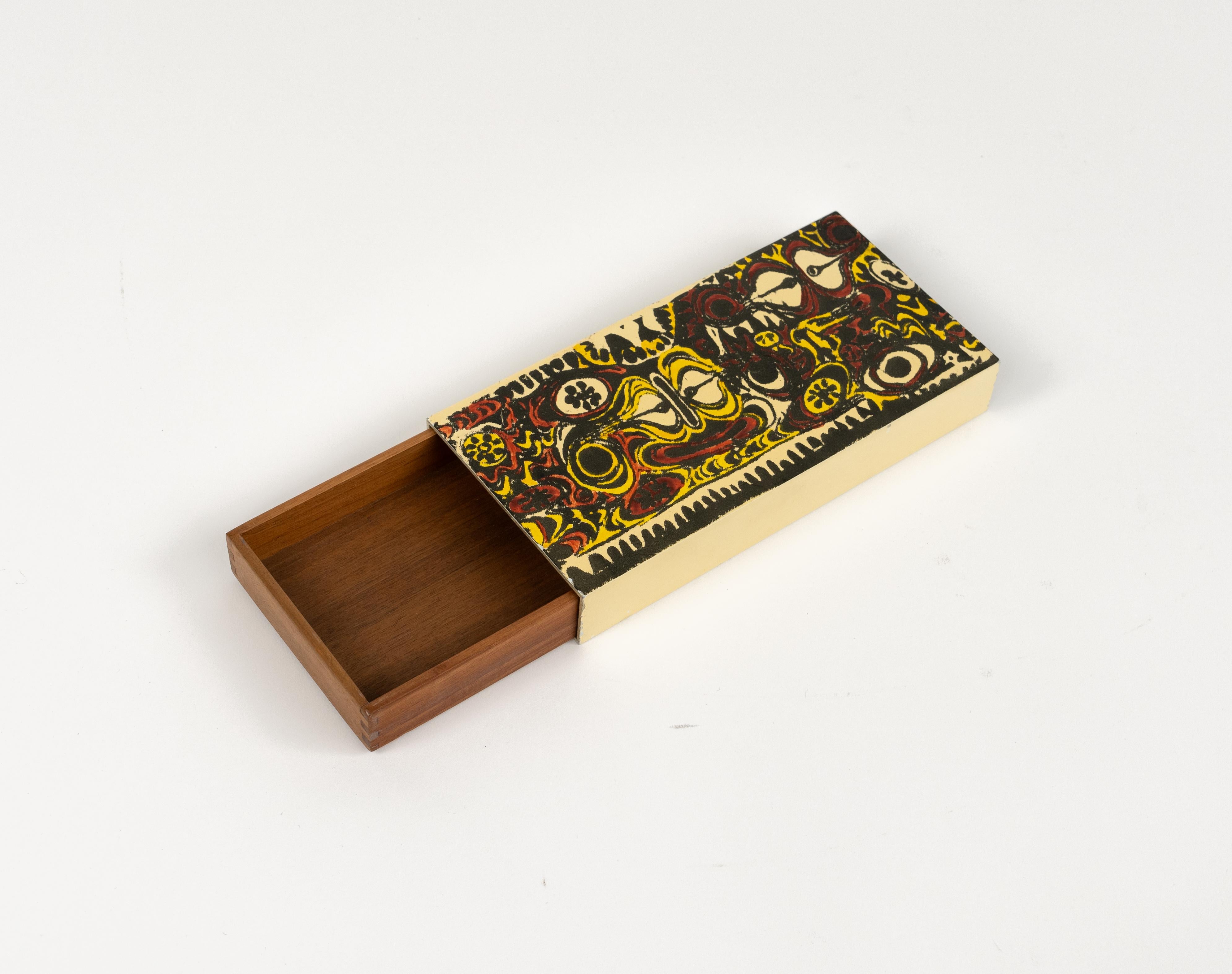 Midcentury Box in Enameled Metal and Wood Att. Piero Fornasetti, Italy 1960s For Sale 3