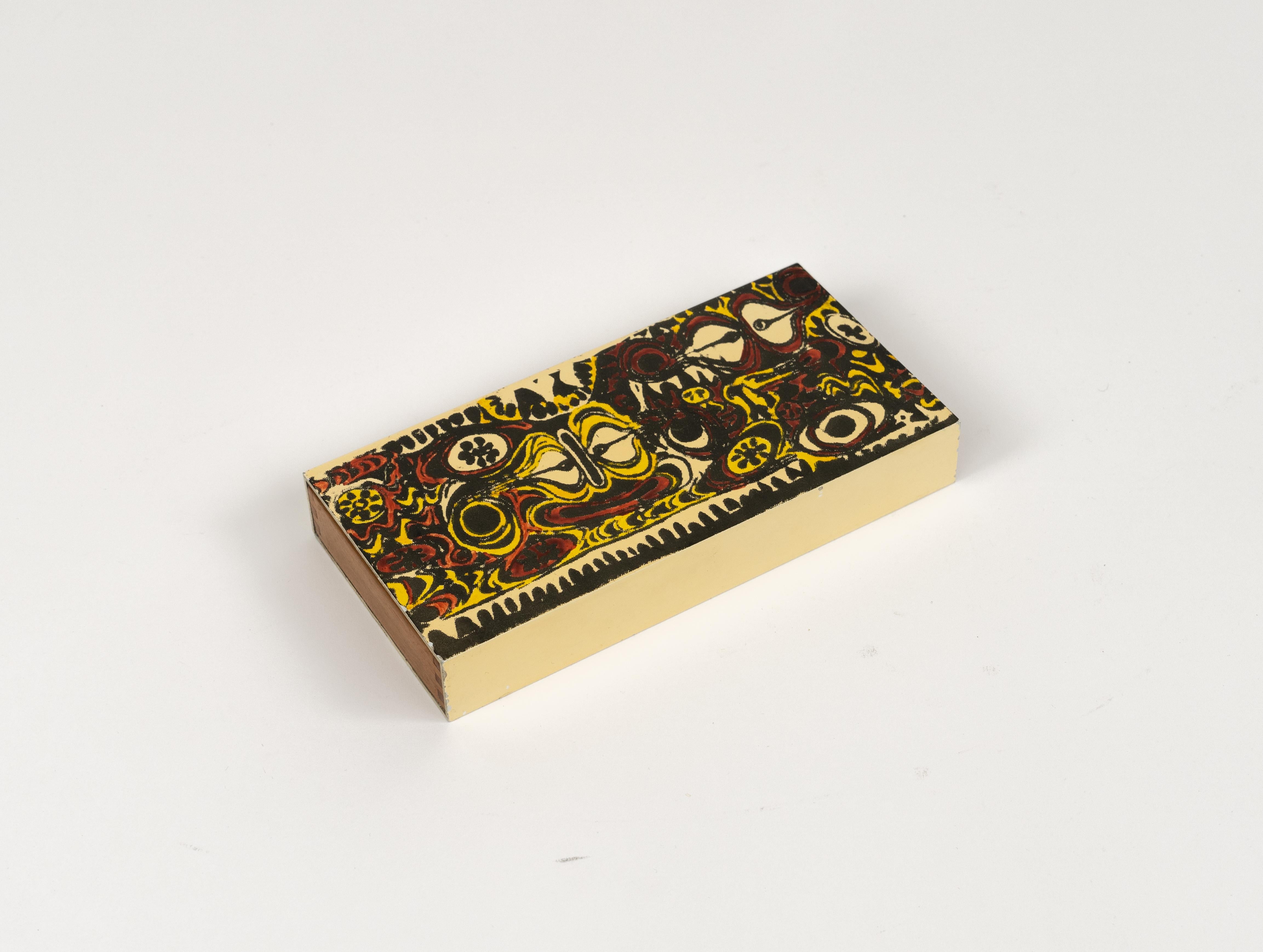 Midcentury Box in Enameled Metal and Wood Att. Piero Fornasetti, Italy 1960s For Sale 6