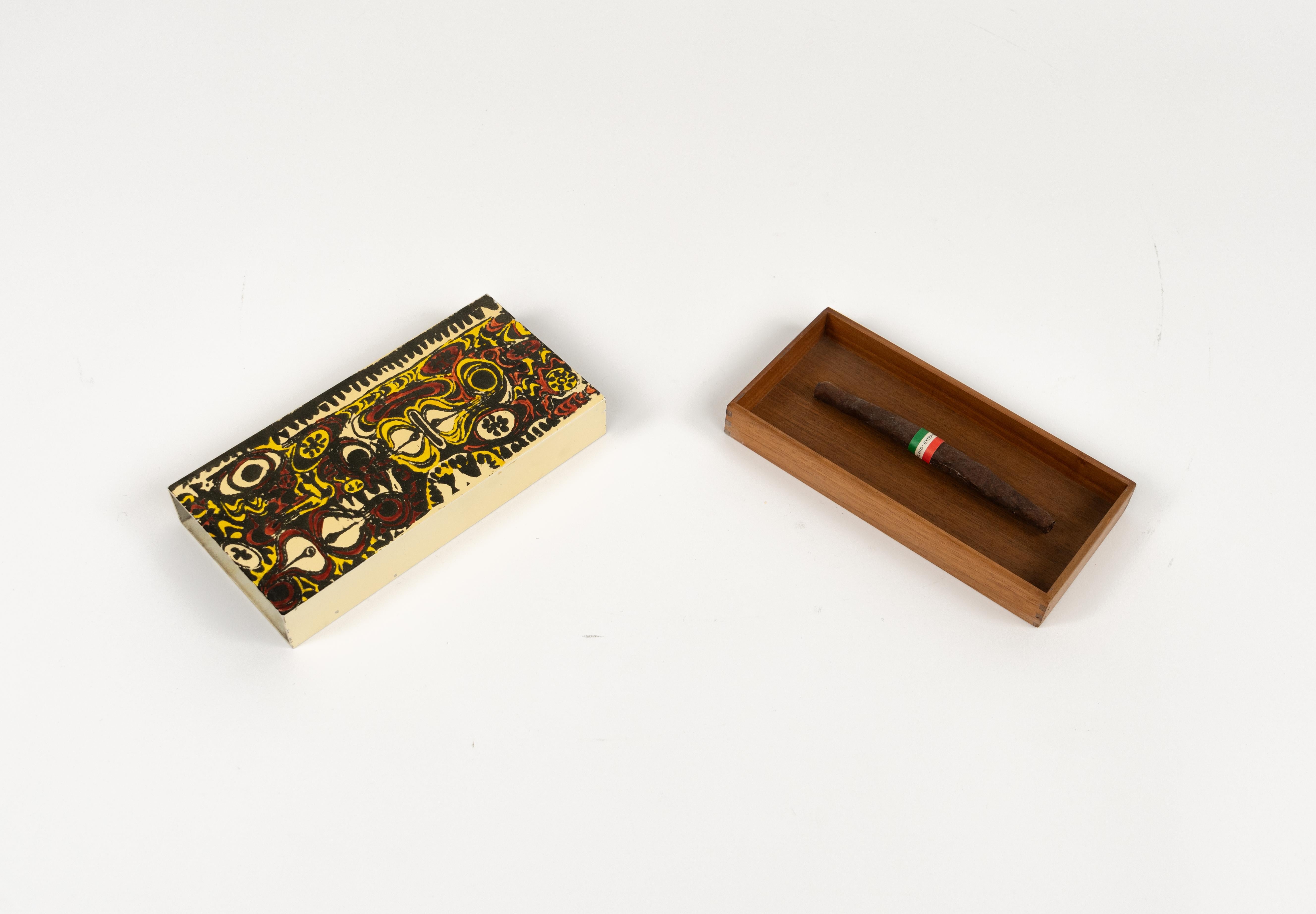 Midcentury Box in Enameled Metal and Wood Att. Piero Fornasetti, Italy 1960s For Sale 7