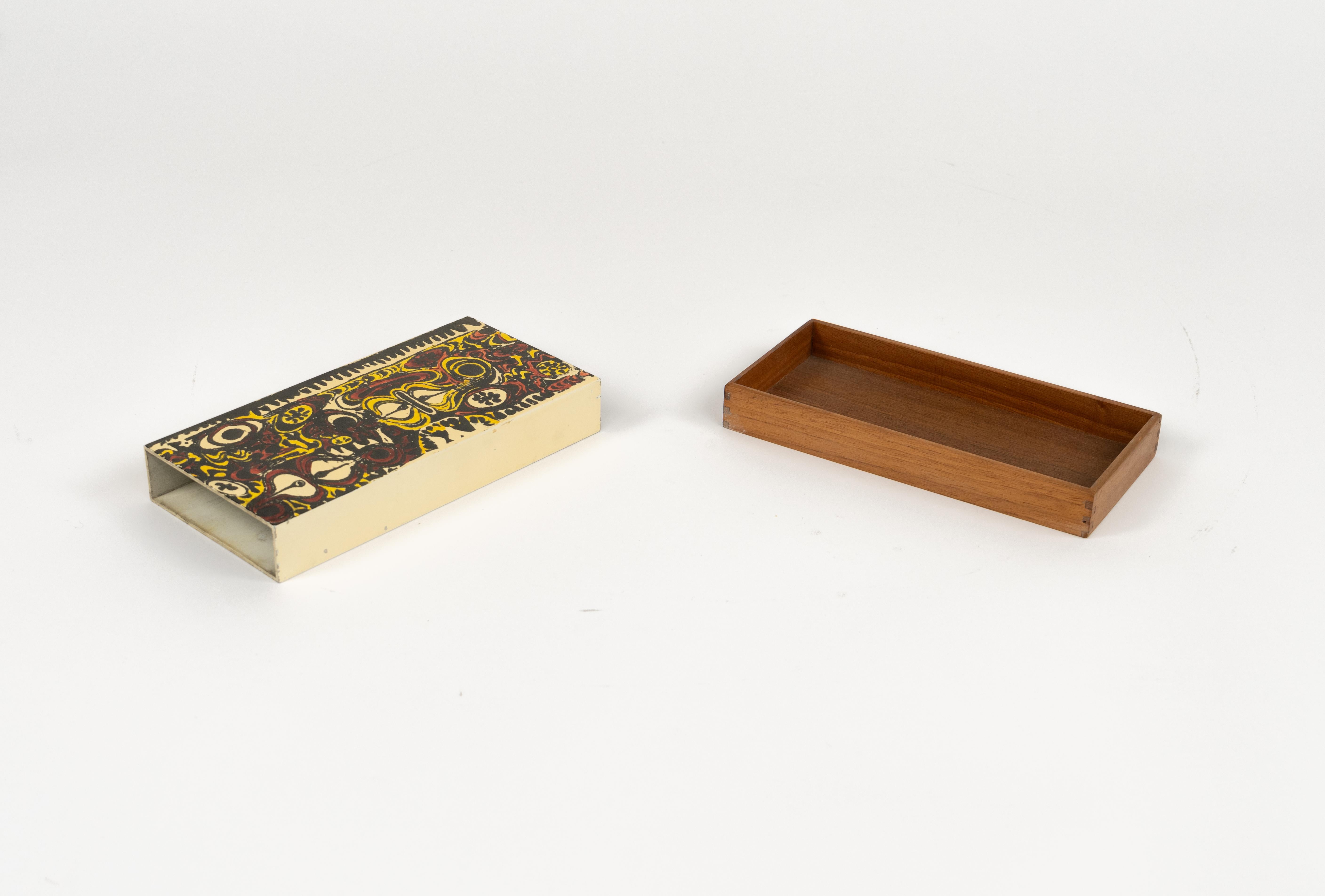 Midcentury Box in Enameled Metal and Wood Att. Piero Fornasetti, Italy 1960s For Sale 1