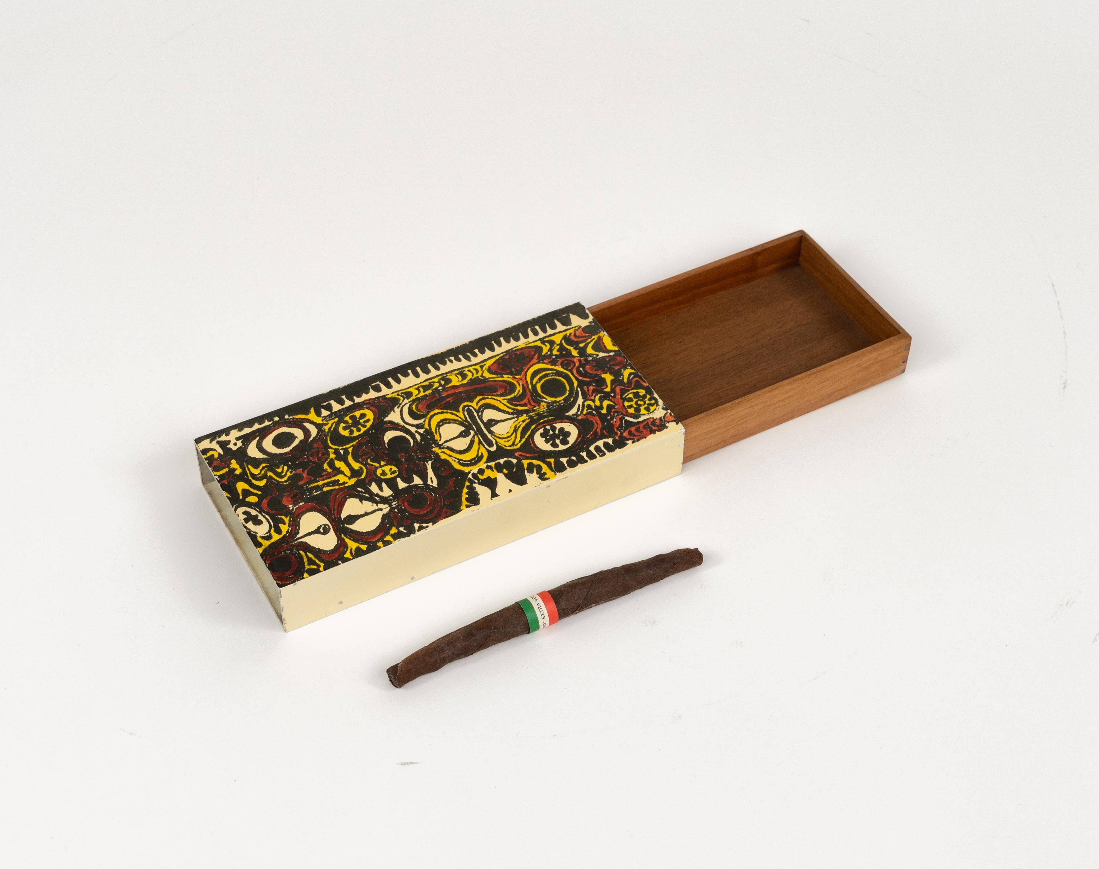 Midcentury Box in Enameled Metal and Wood Att. Piero Fornasetti, Italy 1960s For Sale 2