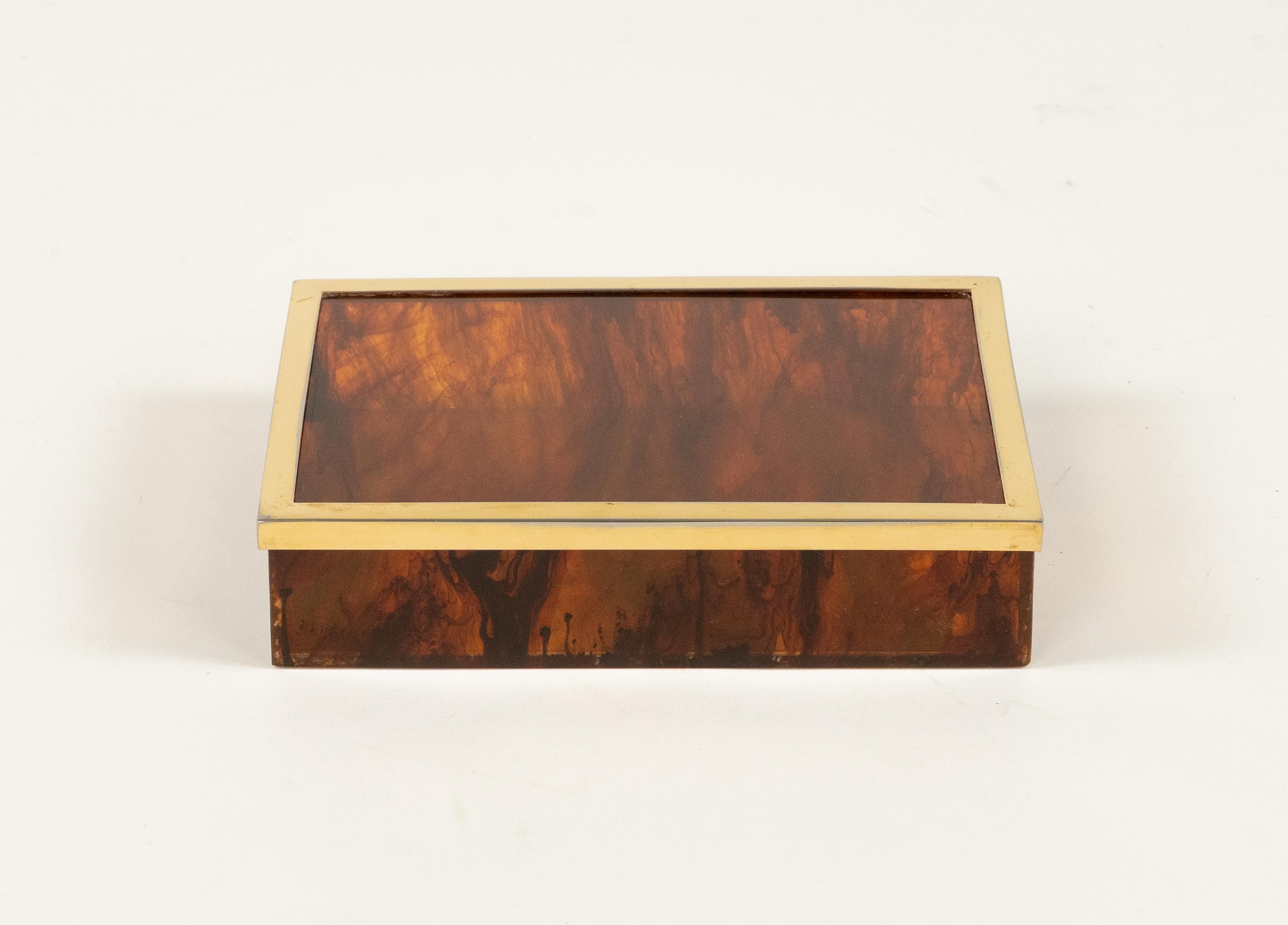 Italian Midcentury Box in Faux Tortoiseshell Lucite Christian Dior Style, Italy 1970s For Sale