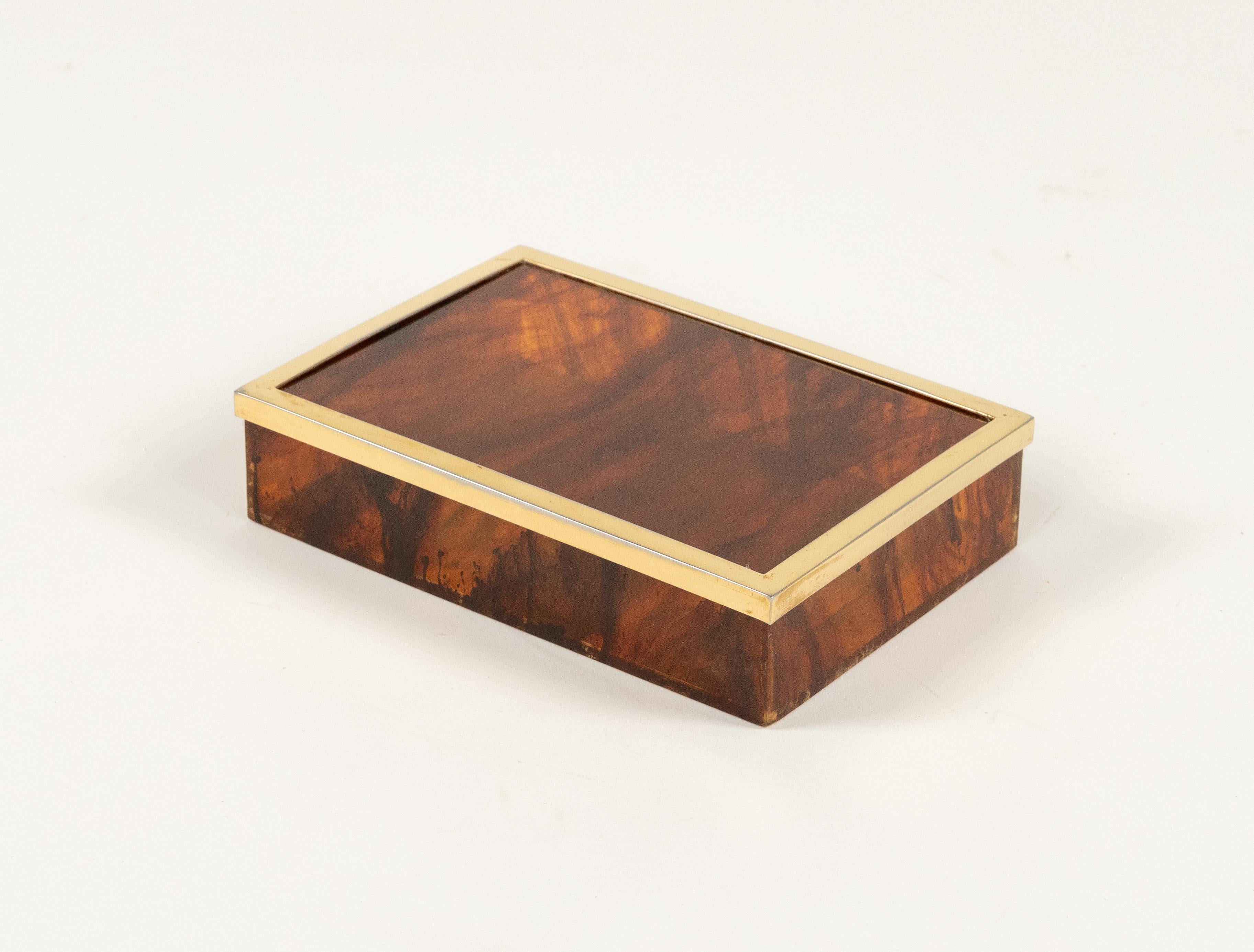 Late 20th Century Midcentury Box in Faux Tortoiseshell Lucite Christian Dior Style, Italy 1970s For Sale