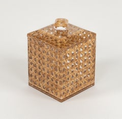 Midcentury Box in Lucite and Rattan Christian Dior Home Style, Italy 1970s