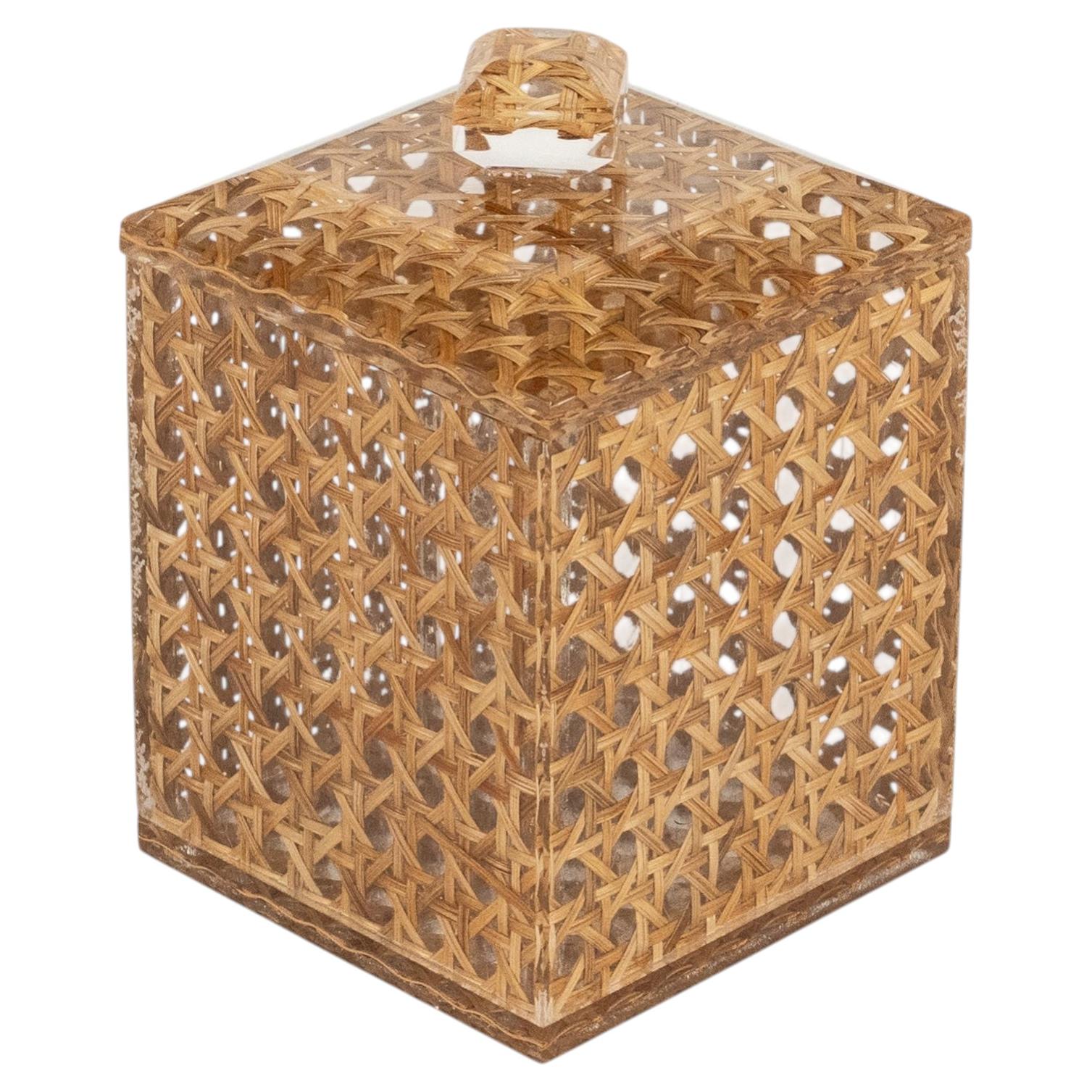 Midcentury Box in Lucite and Rattan Christian Dior Home Style, Italy 1970s For Sale