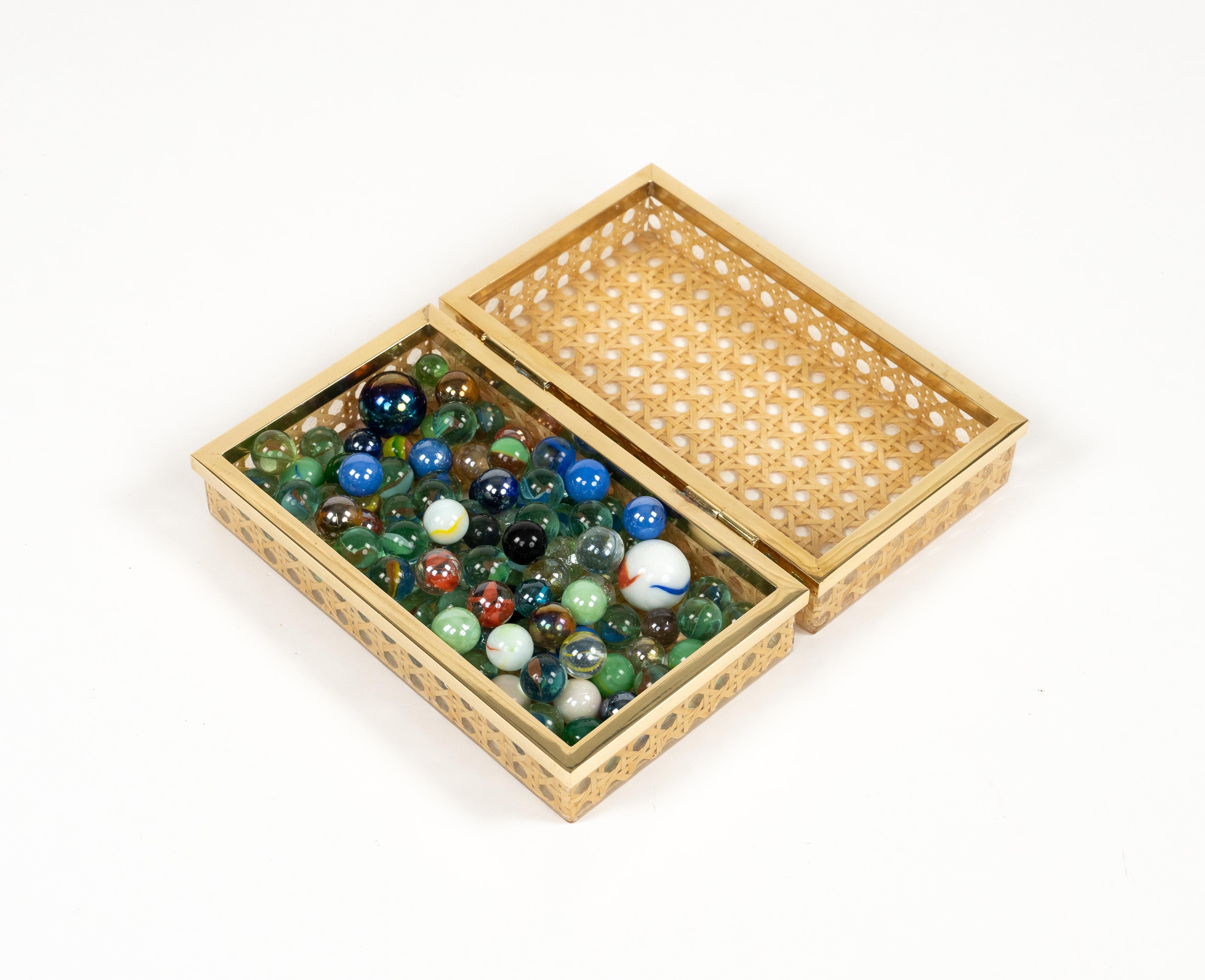 Midcentury Box in Lucite, Rattan and Brass Christian Dior Style, Italy 1970s For Sale 3