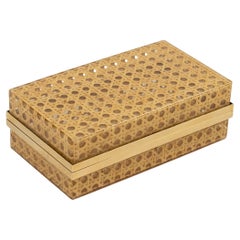 Scatola del Medioevo in lucite, rattan e ottone in stile Christian Dior, Italia anni '70