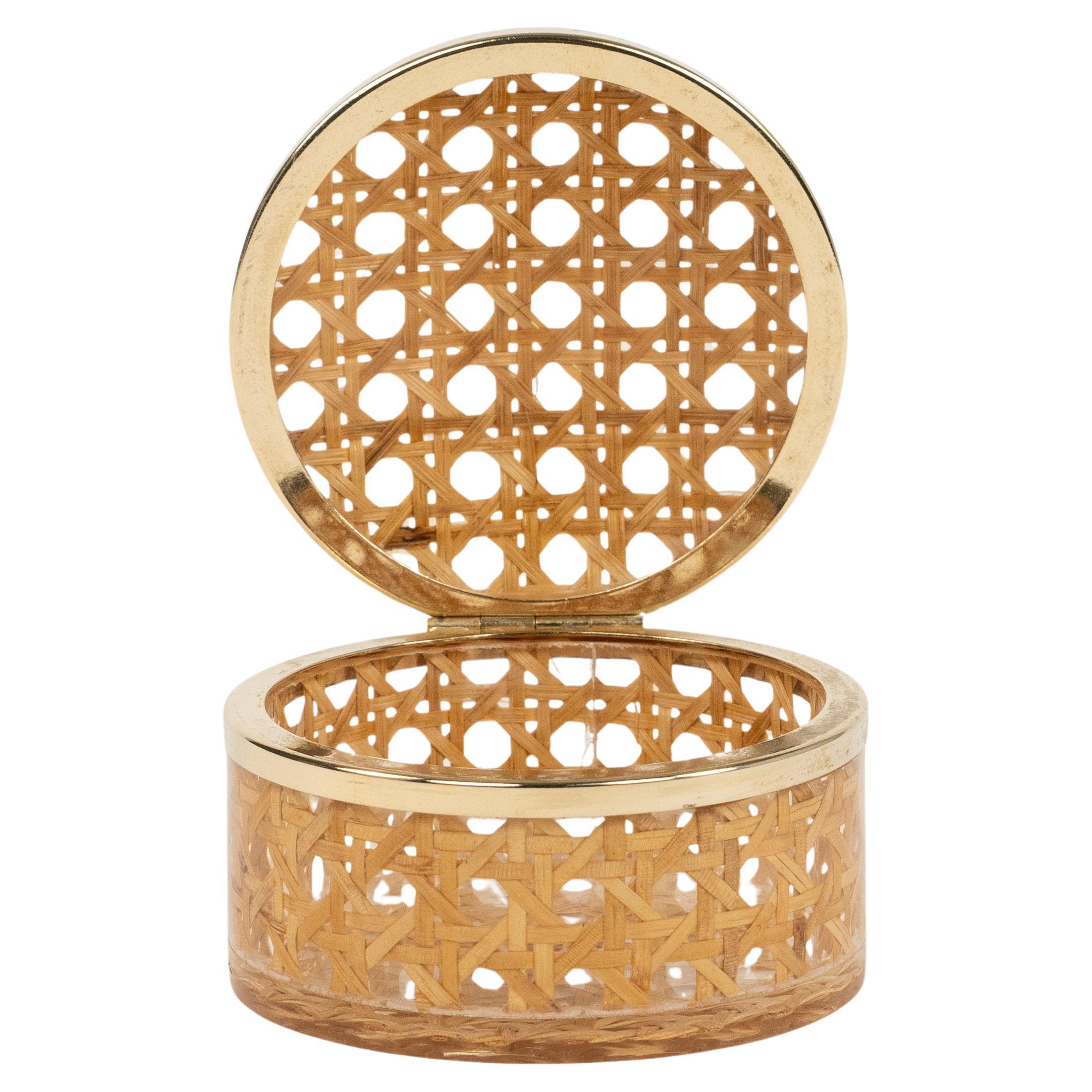 Midcentury Box aus Lucite, Rattan und Messing im Stil von Christian Dior, Italien 1970er
