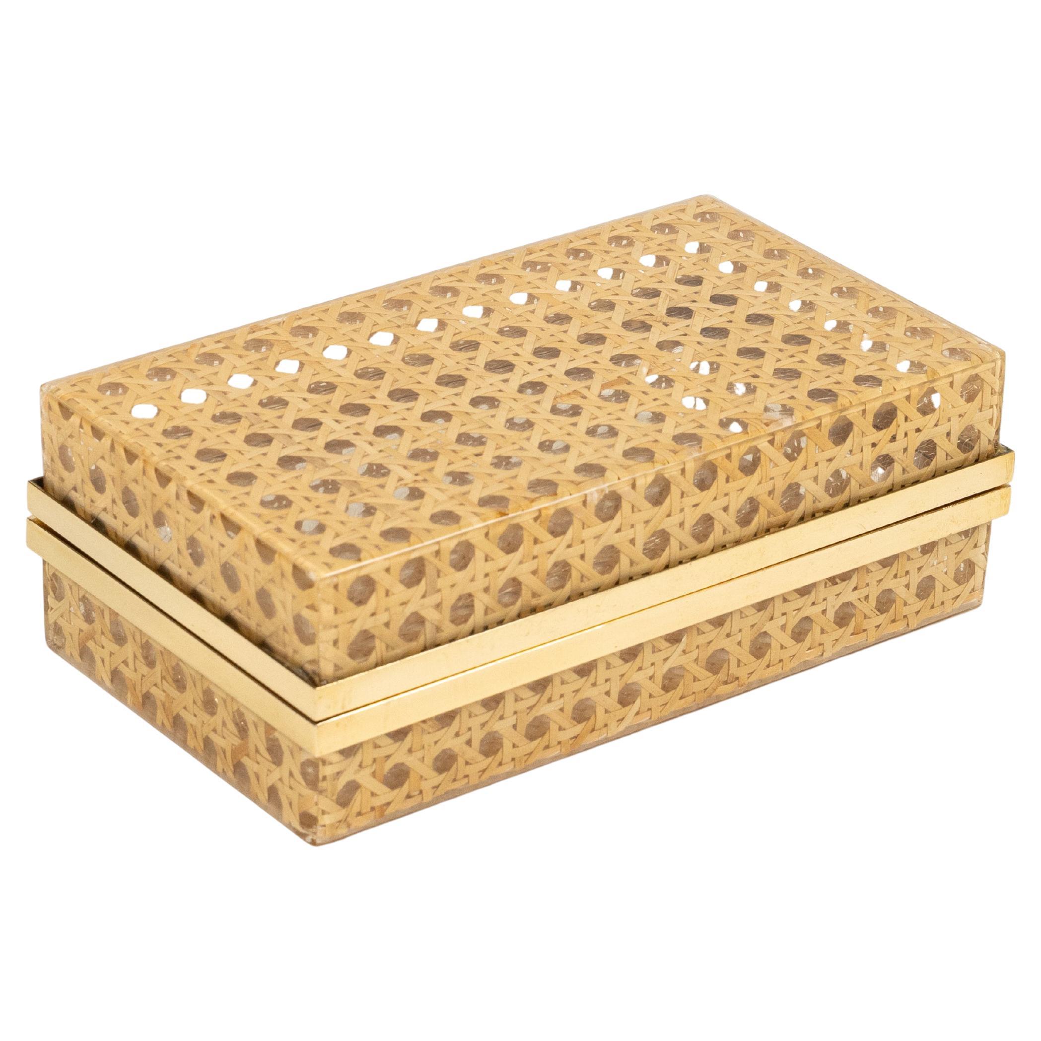 Midcentury Box aus Lucite, Rattan und Messing im Stil von Christian Dior, Italien 1970er