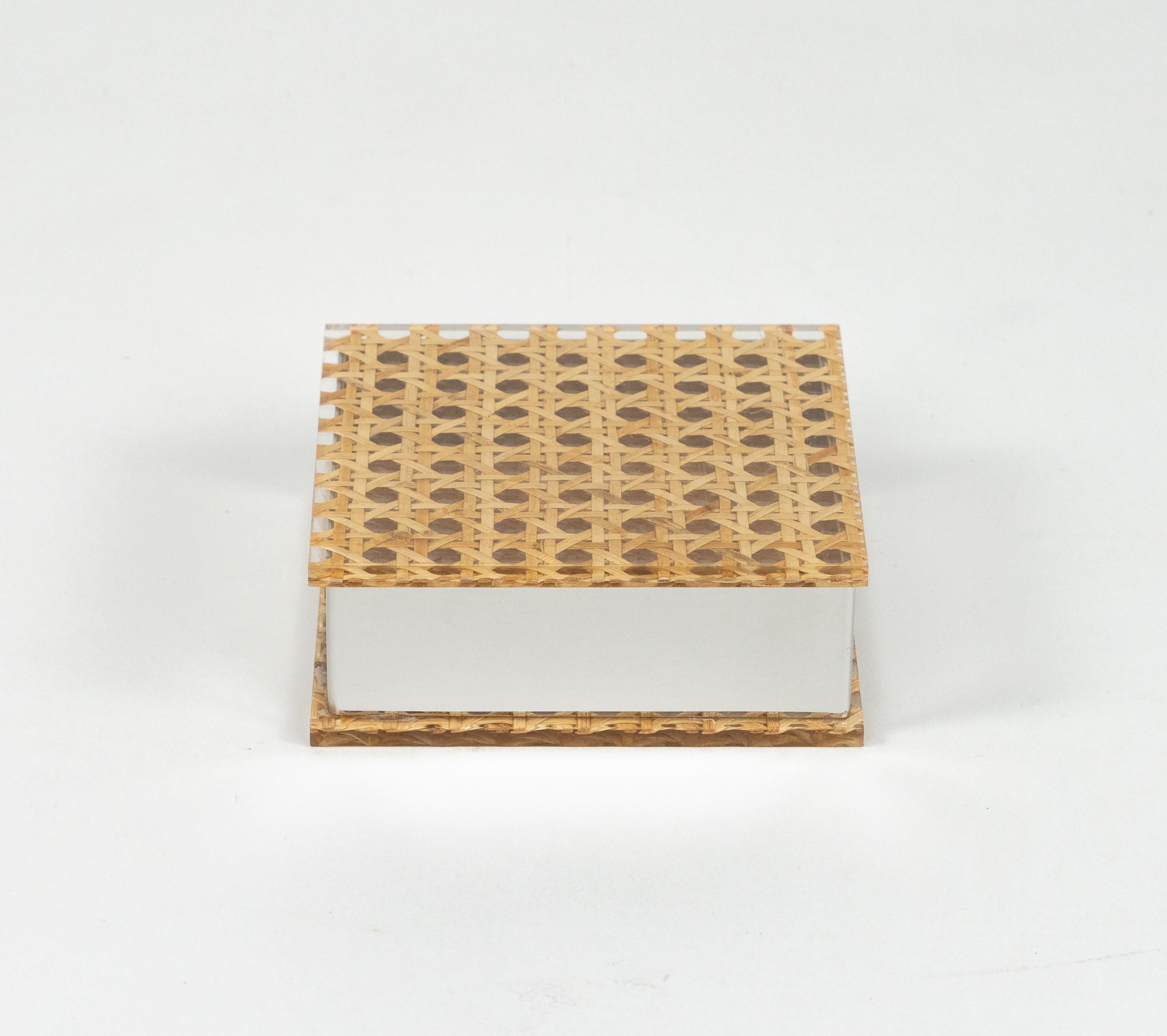 Midcentury Box in Lucite, Rattan and Chrome Christian Dior Style, Italy 1970s For Sale 3