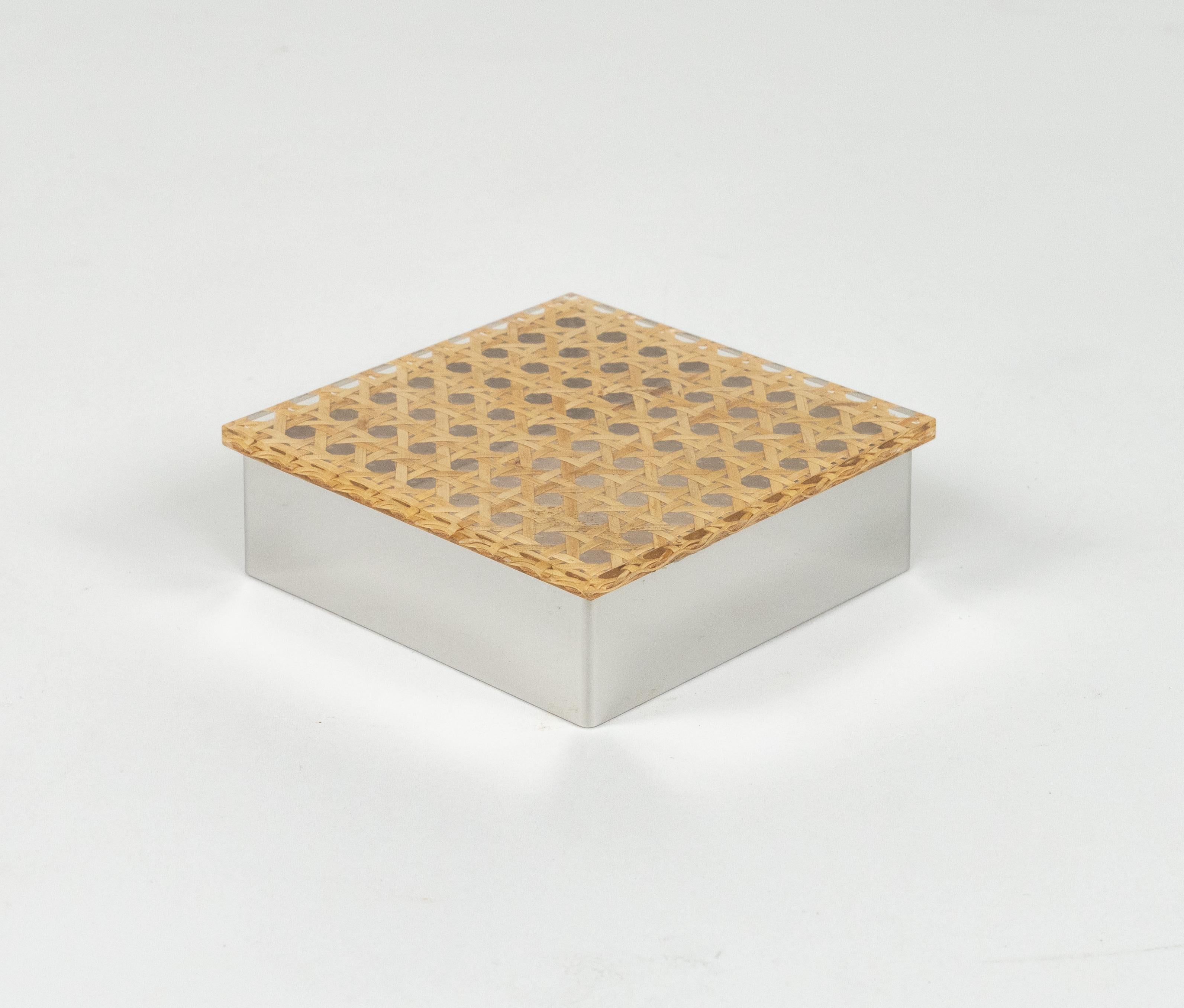 Midcentury Box in Lucite, Rattan and Chrome Christian Dior Style, Italy 1970s For Sale 6