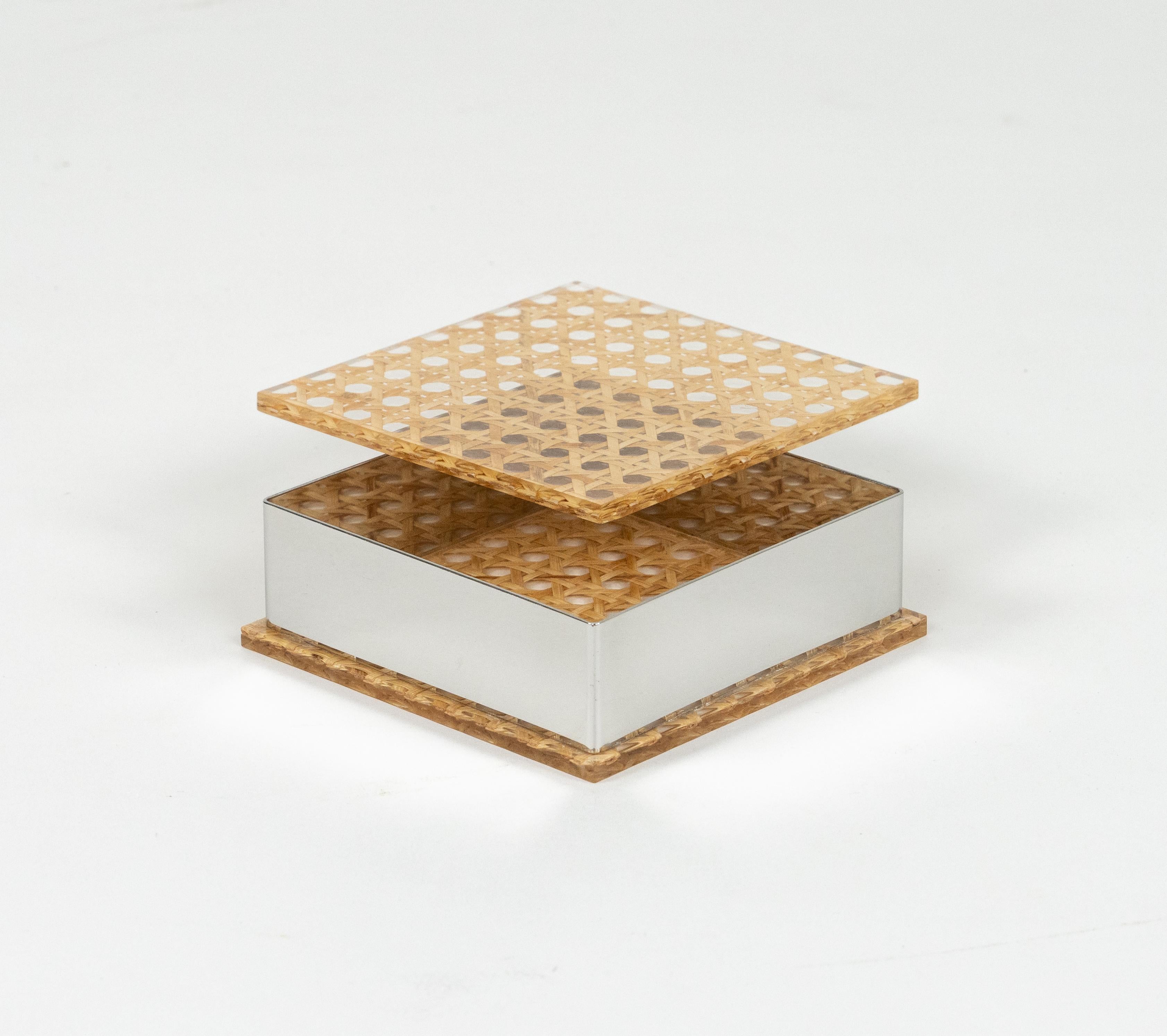 Midcentury Box in Lucite, Rattan and Chrome Christian Dior Style, Italy 1970s For Sale 2