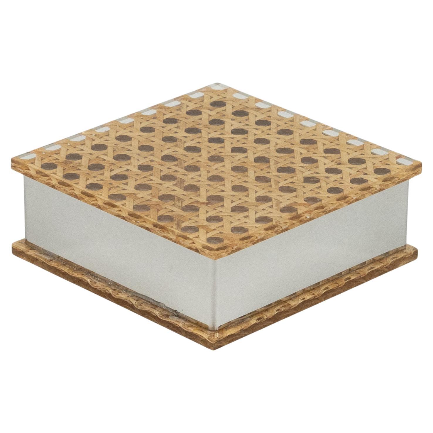 Midcentury Box in Lucite, Rattan and Chrome Christian Dior Style, Italy 1970s