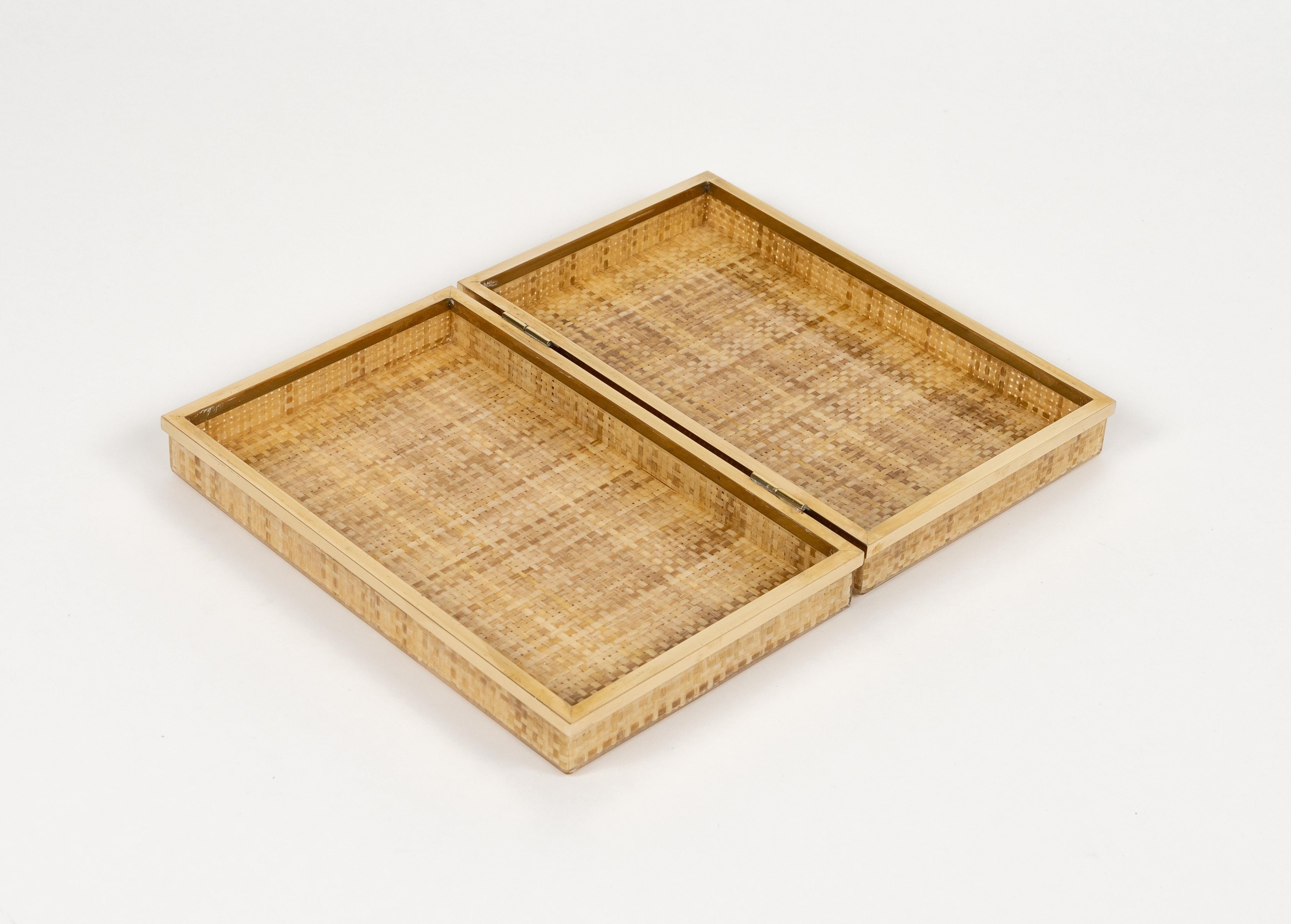 Midcentury Box aus Lucite, Weide und Messing im Stil von Christian Dior, Italien 1970er (Metall) im Angebot