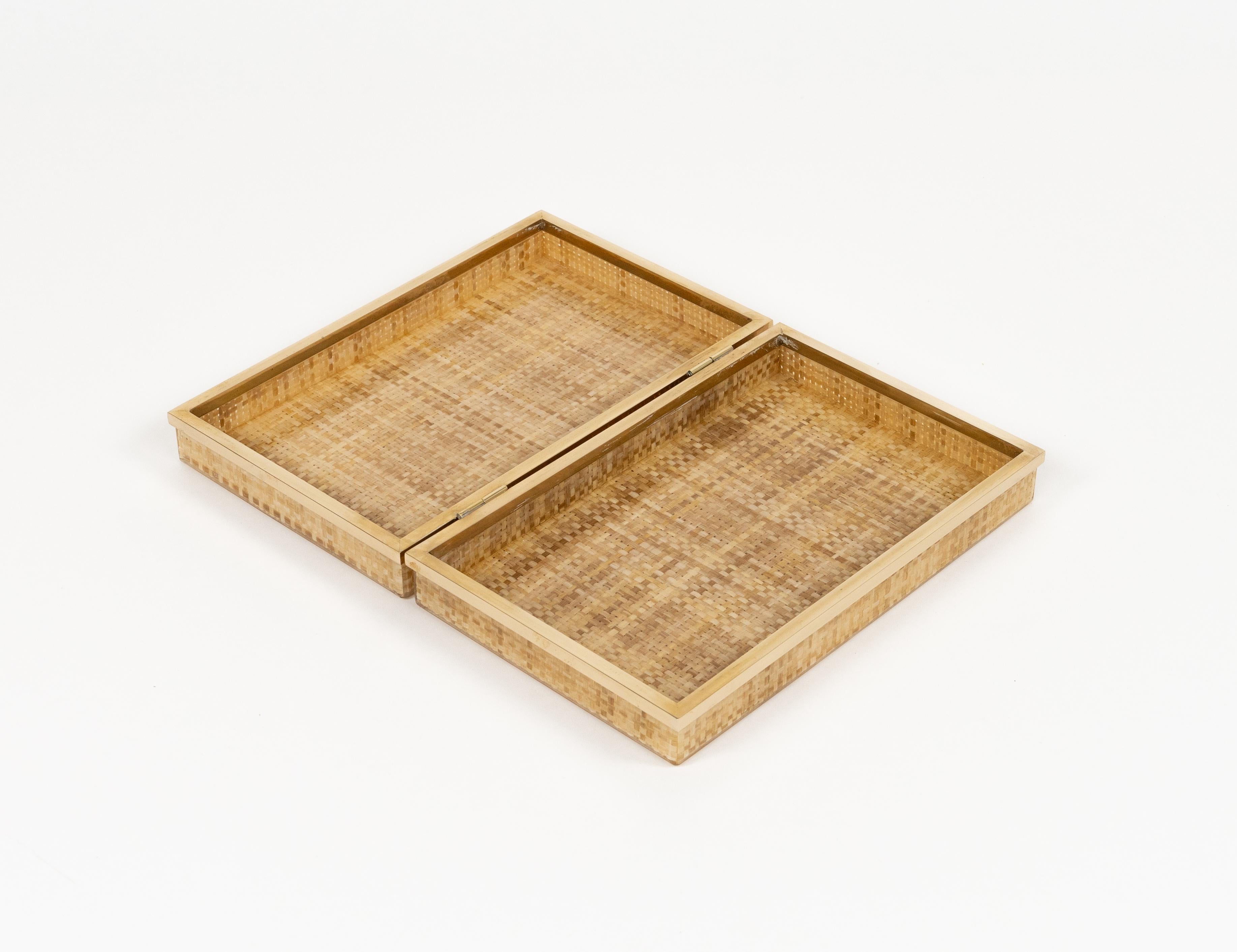 Midcentury Box aus Lucite, Weide und Messing im Stil von Christian Dior, Italien 1970er im Angebot 1