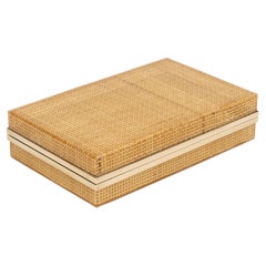 Midcentury Box in Lucite, Wicker and Brass Christian Dior Style, Italy 1970s