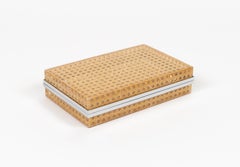 Midcentury Box in Lucite, Wicker and Chrome Christian Dior Style, Italy 1970s