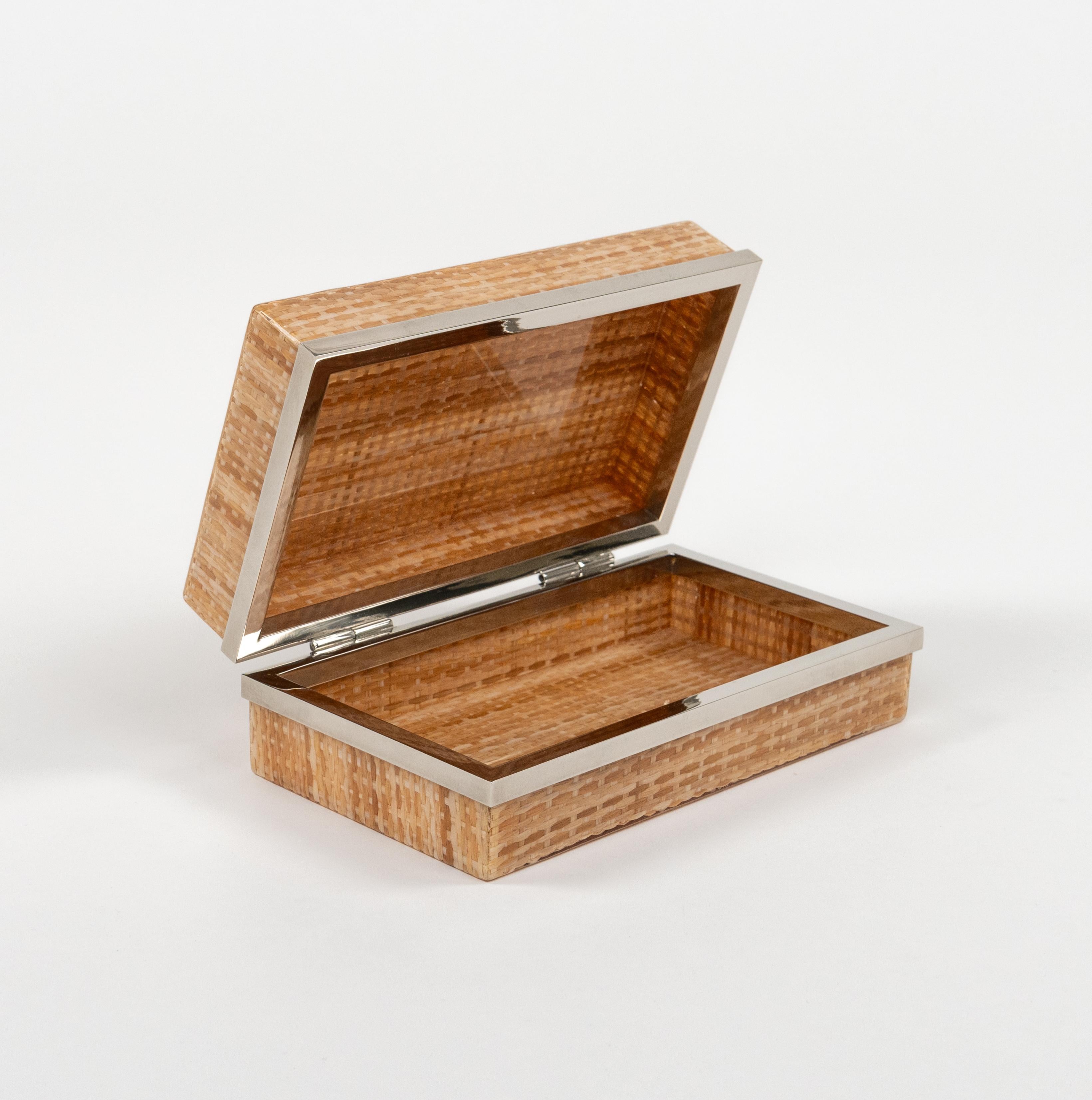 Metal Midcentury Box in Lucite, Wicker and Chrome Christian Dior Style, Italy 1970s For Sale