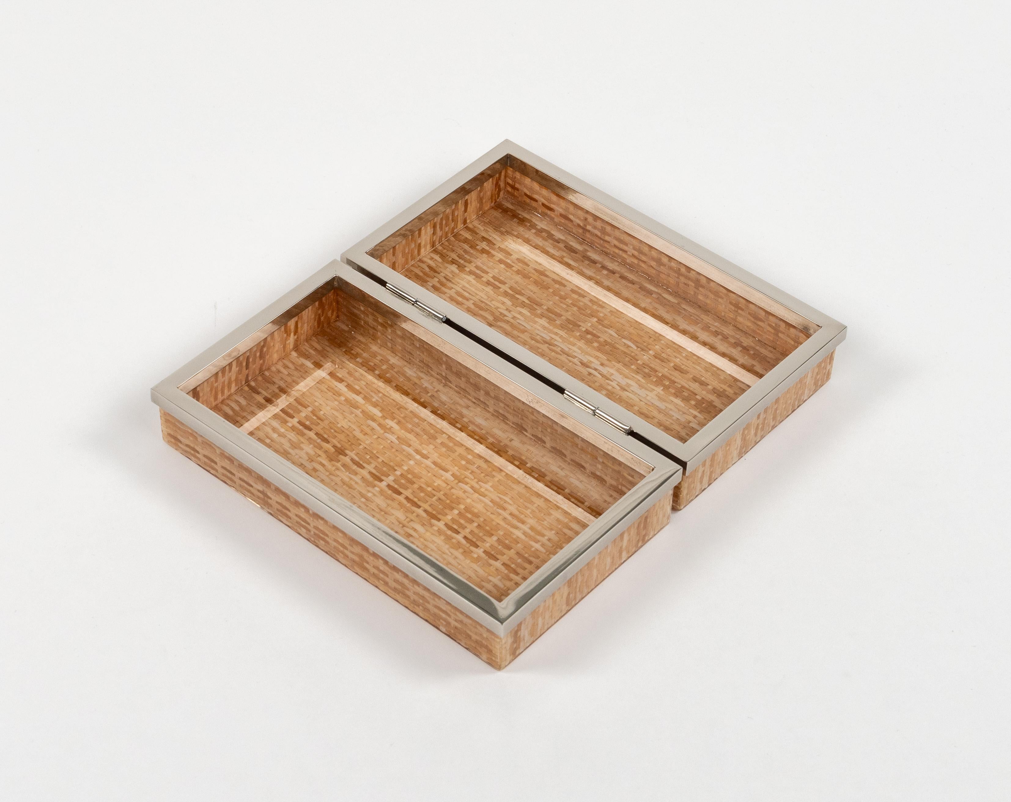 Midcentury Box in Lucite, Wicker and Chrome Christian Dior Style, Italy 1970s For Sale 2