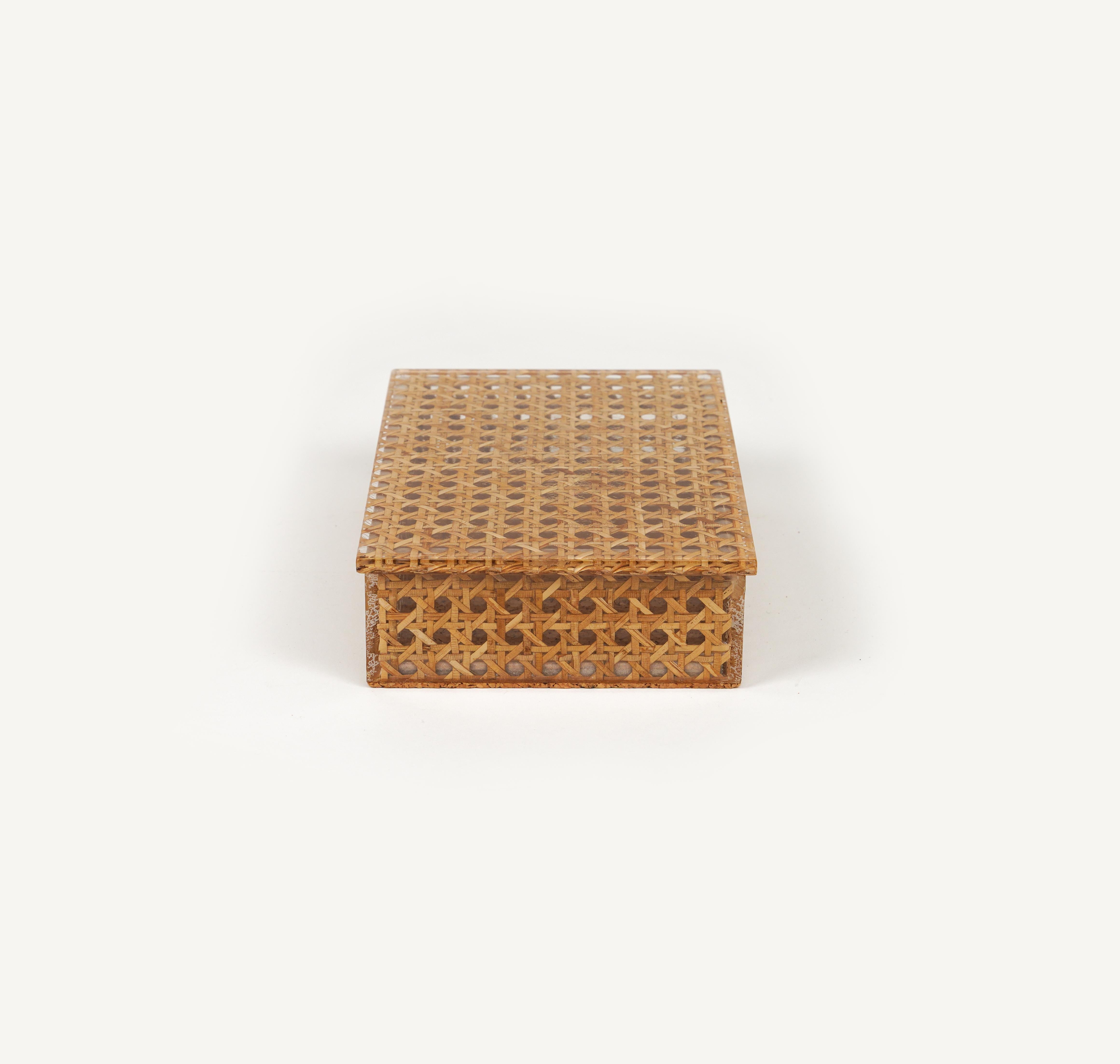 Midcentury Box in Rattan, Lucite and Cork Christian Dior Style, Italy 1970s For Sale 5
