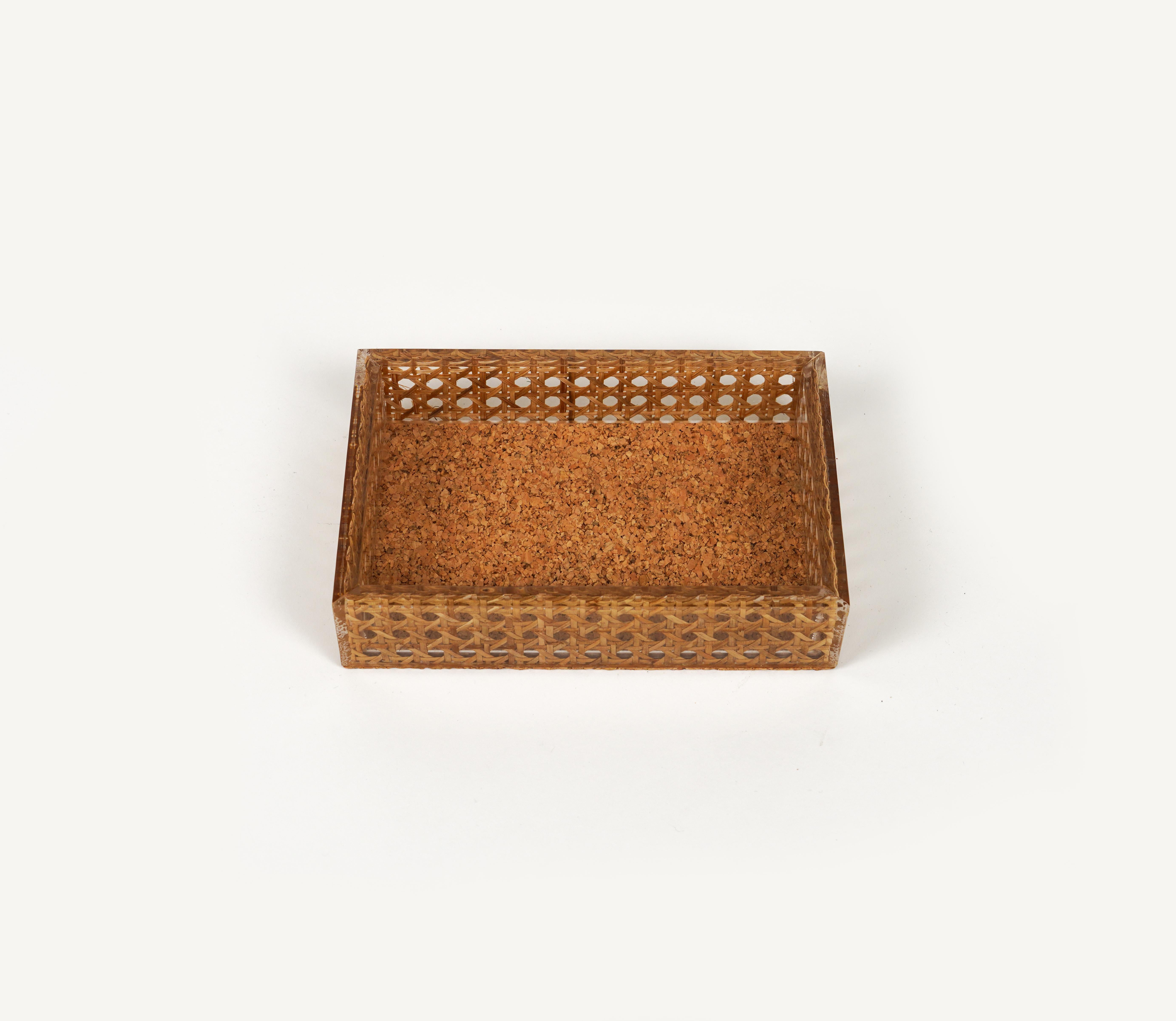 Midcentury Box in Rattan, Lucite and Cork Christian Dior Style, Italy 1970s For Sale 6