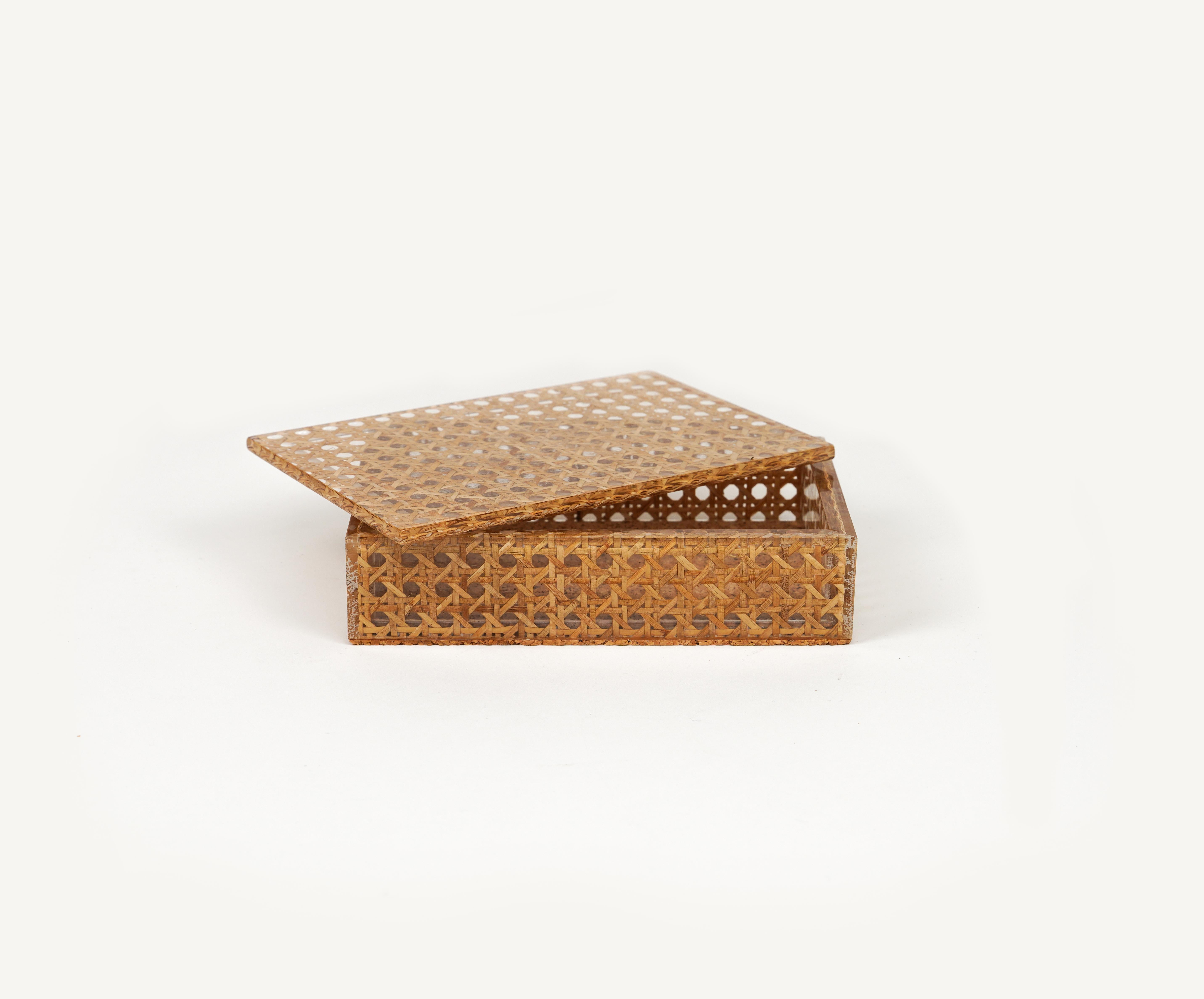 Midcentury Box in Rattan, Lucite and Cork Christian Dior Style, Italy 1970s For Sale 2