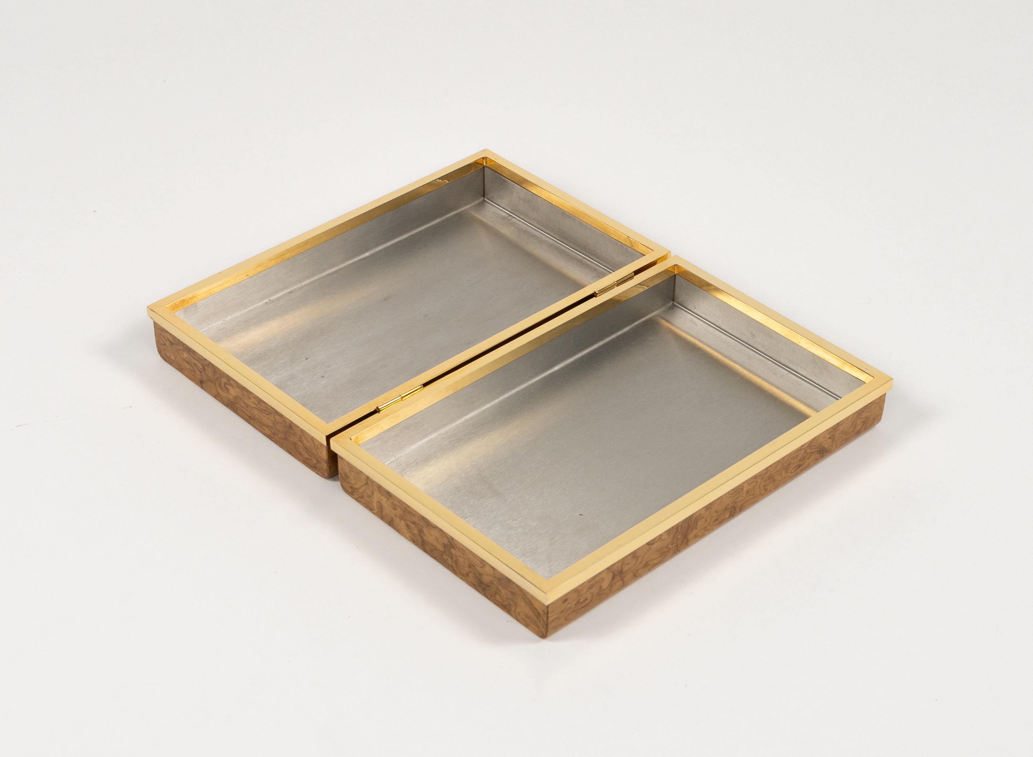 Boîte du milieu du siècle dernier en bois, laiton et acier de style Tommaso Barbi, Italie 1970 en vente 5