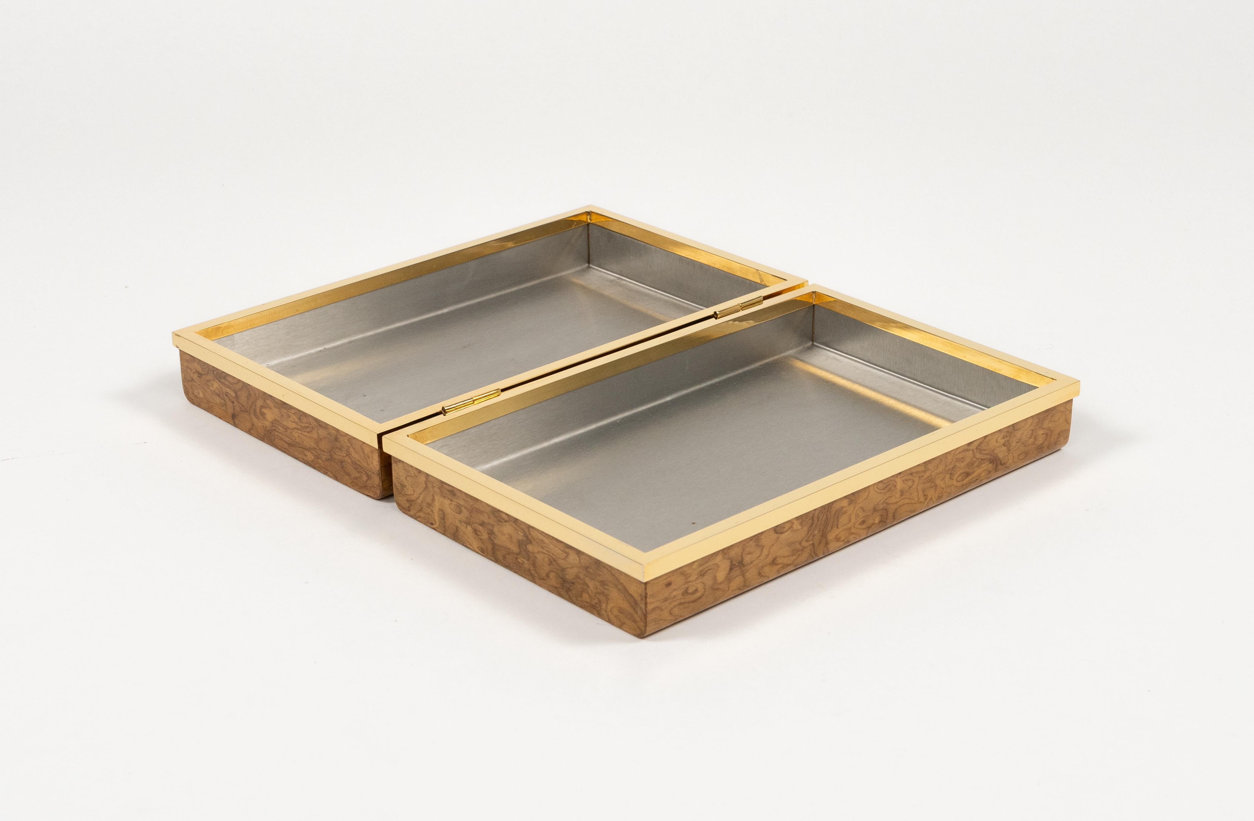 Boîte du milieu du siècle dernier en bois, laiton et acier de style Tommaso Barbi, Italie 1970 en vente 6