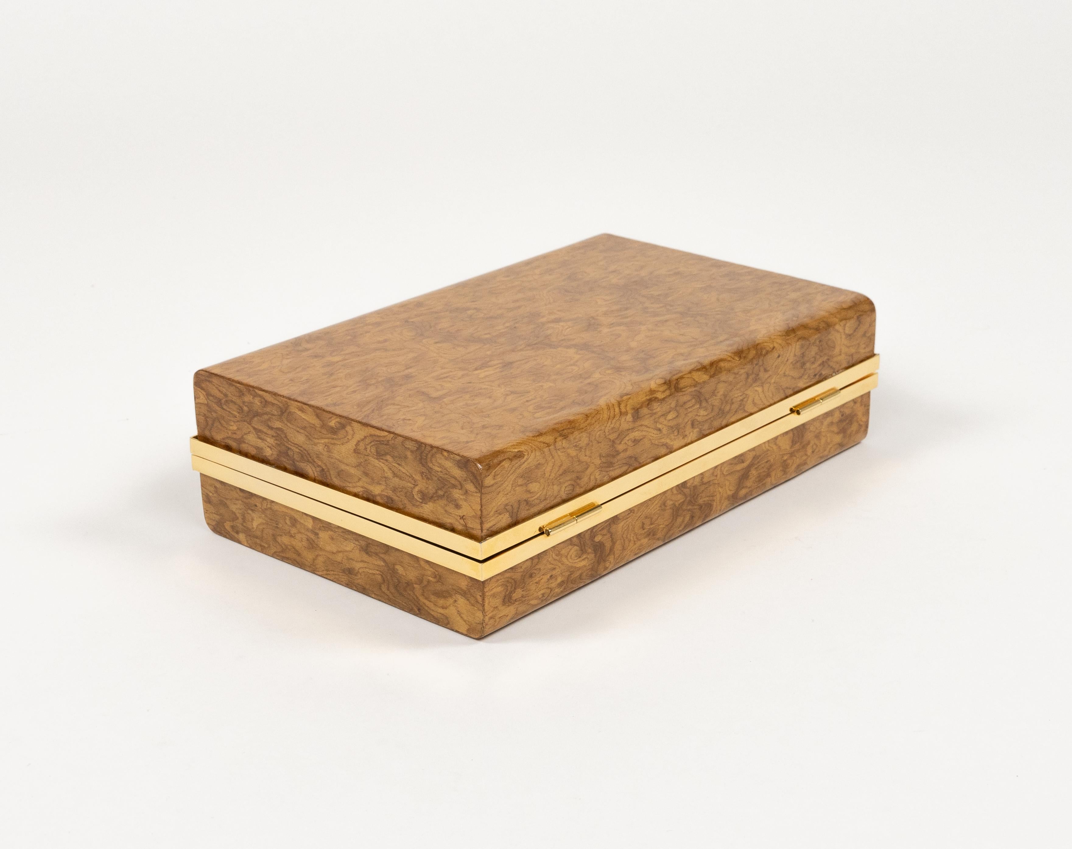 Boîte du milieu du siècle dernier en bois, laiton et acier de style Tommaso Barbi, Italie 1970 en vente 8