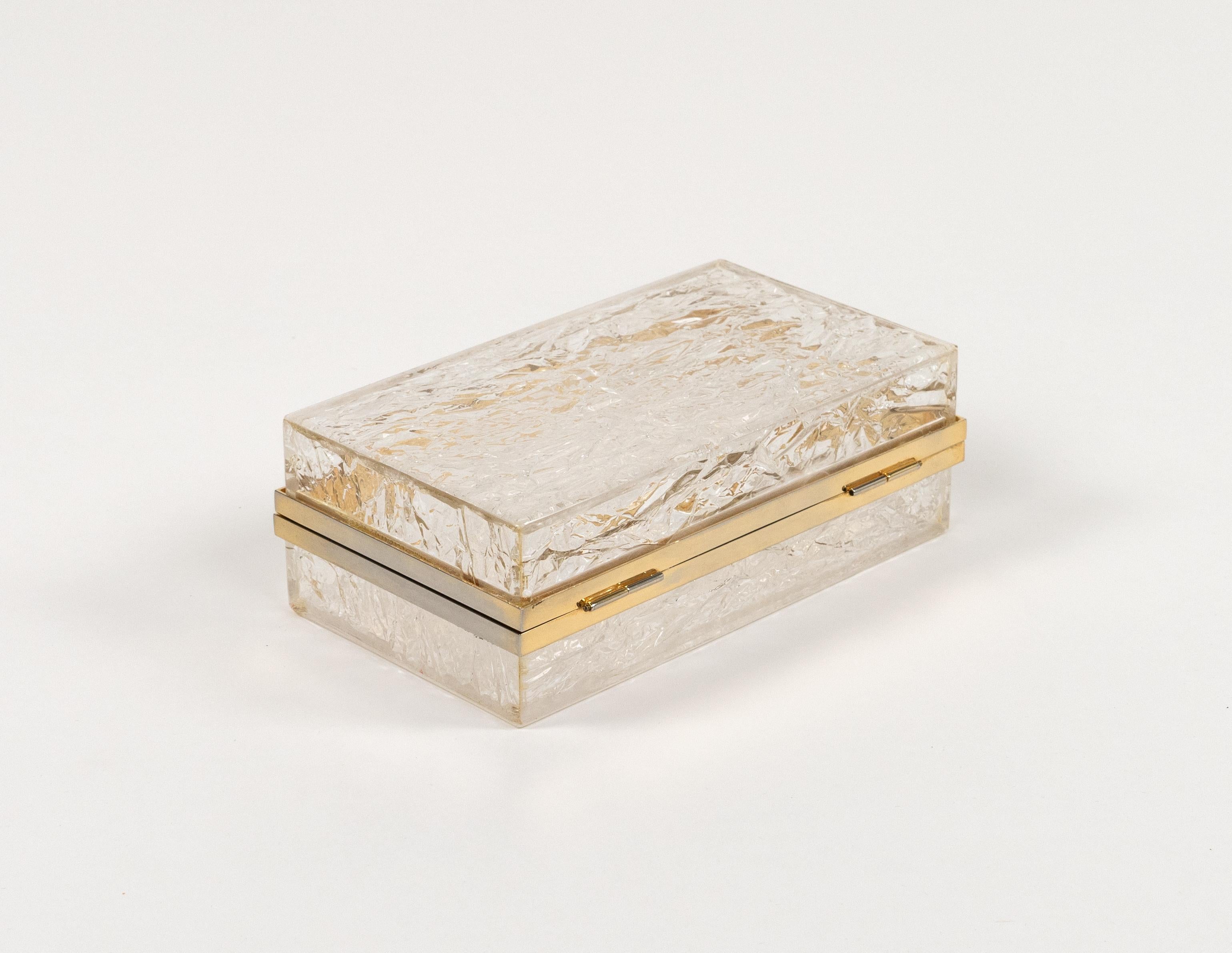 Midcentury Box Lucite Ice effect and Brass Chrome Willy Rizzo Style, Italy 1970s For Sale 7