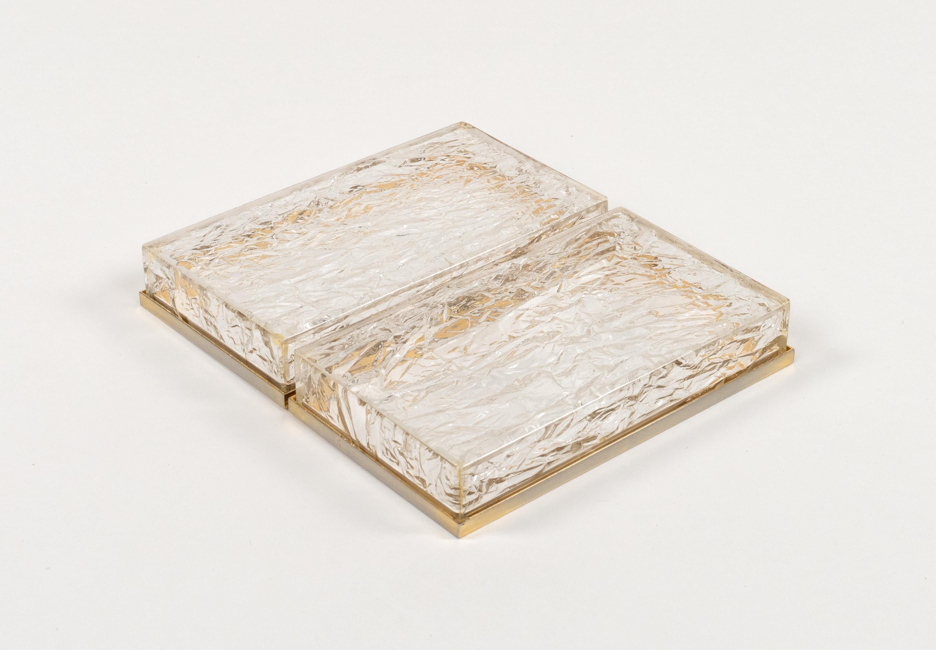 Midcentury Box Lucite Ice effect and Brass Chrome Willy Rizzo Style, Italy 1970s For Sale 8