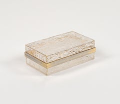 Midcentury Box Lucite Ice effect and Brass Chrome Willy Rizzo Style, Italy 1970s