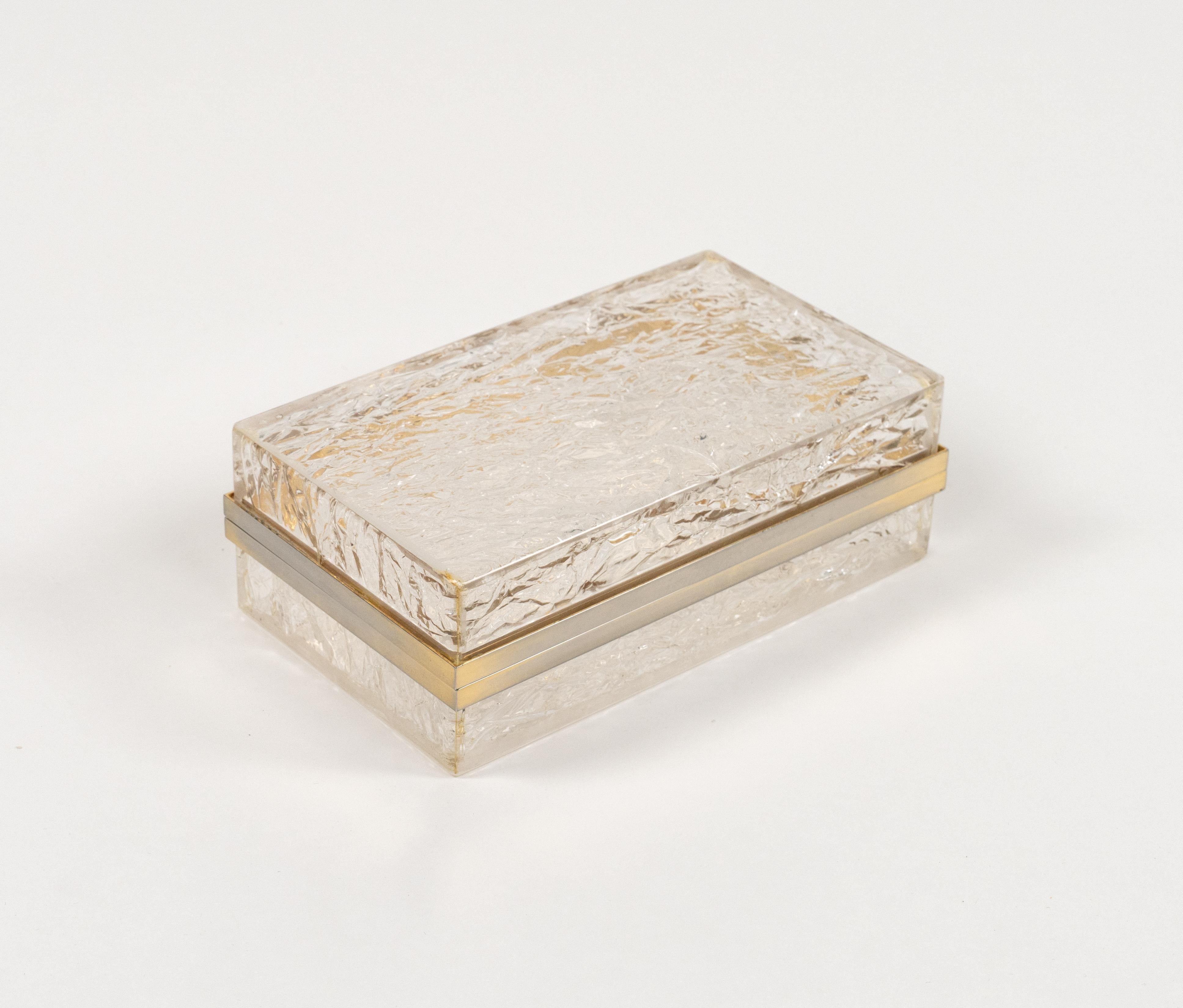 Mid-Century Modern Midcentury Box Lucite Ice effect and Brass Chrome Willy Rizzo Style, Italy 1970s For Sale