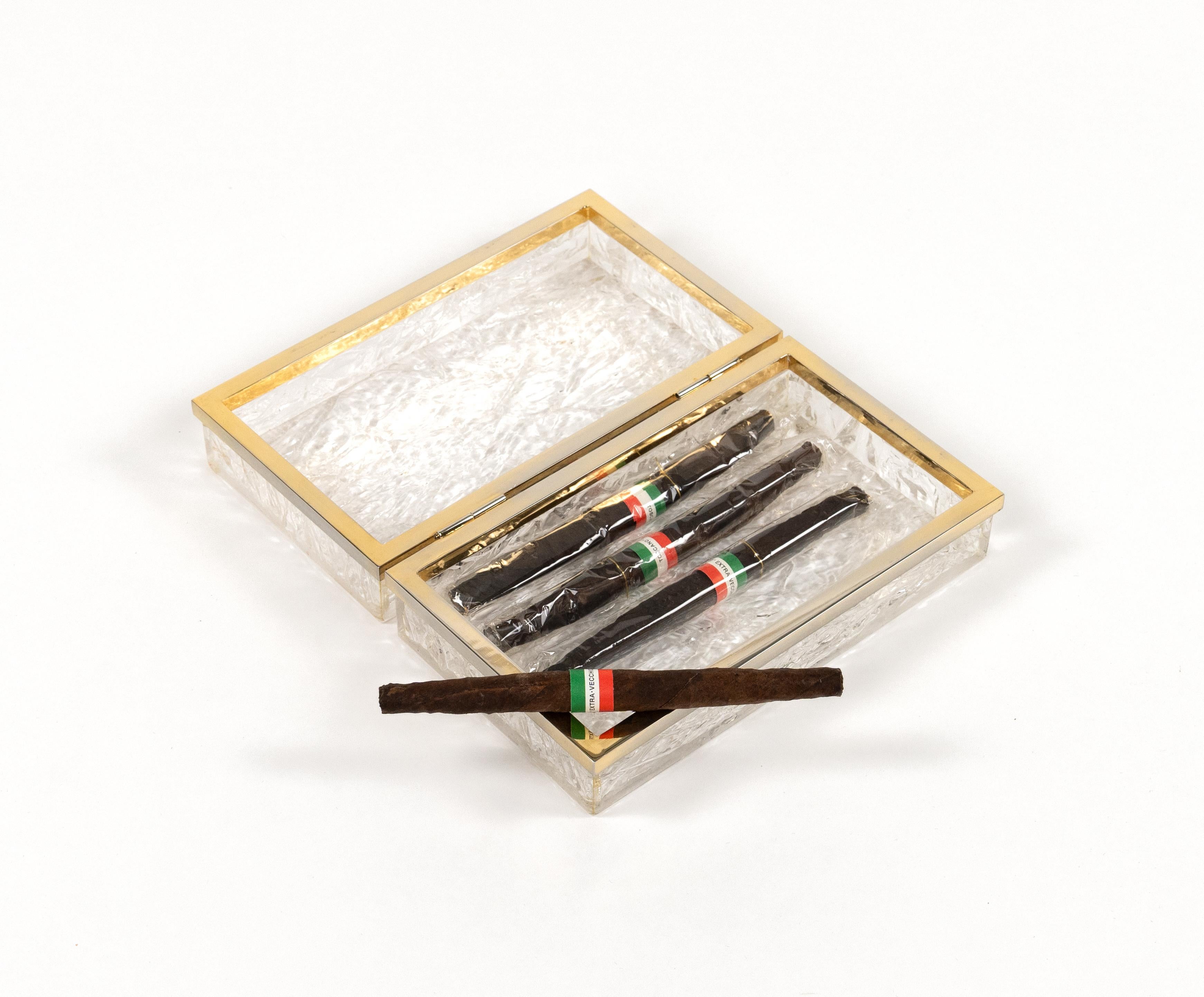 Midcentury Box Lucite Ice effect and Brass Chrome Willy Rizzo Style, Italy 1970s For Sale 2