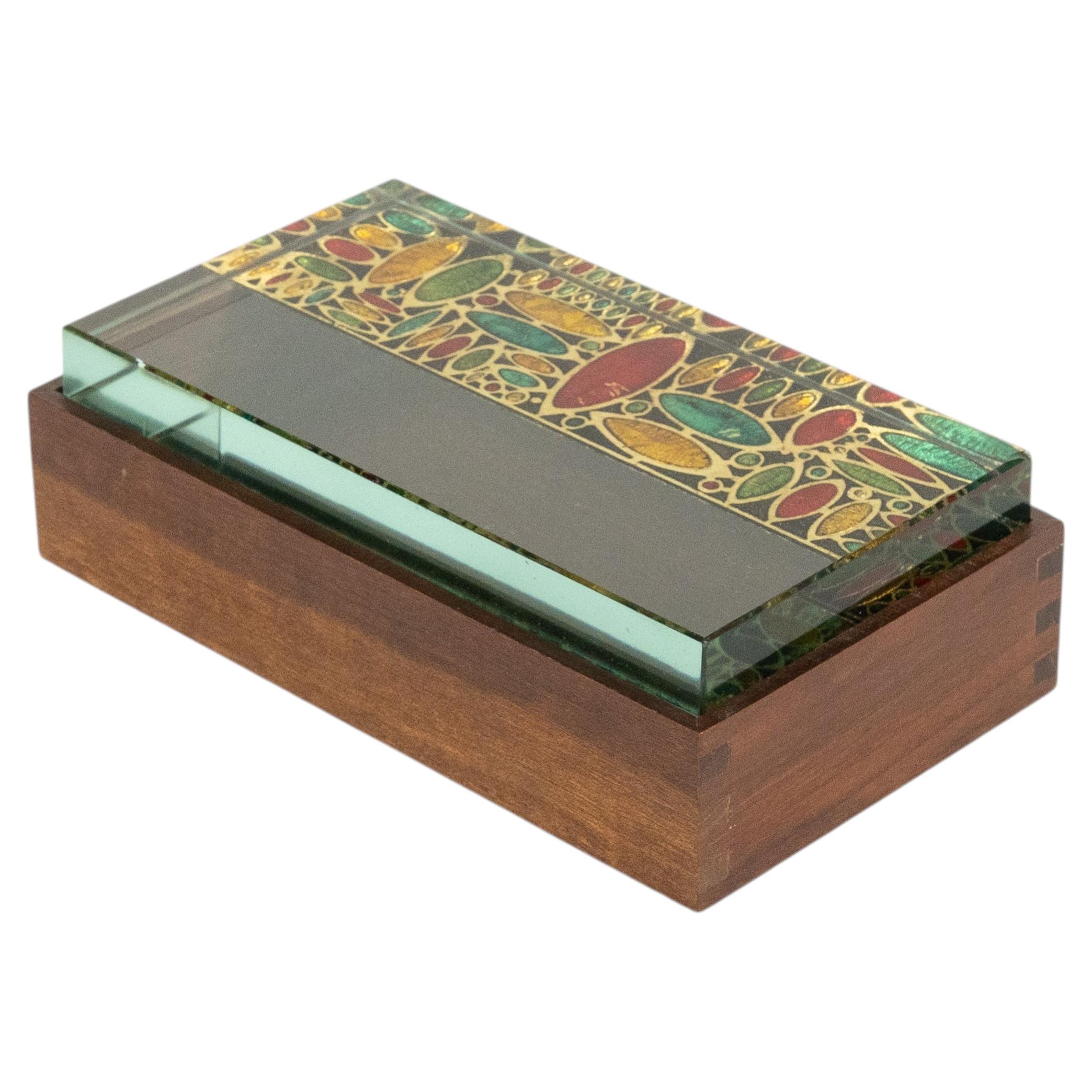 Midcentury Box Wood and Art Glass by Erwin Burger for Fontana Arte, Italy 1950s