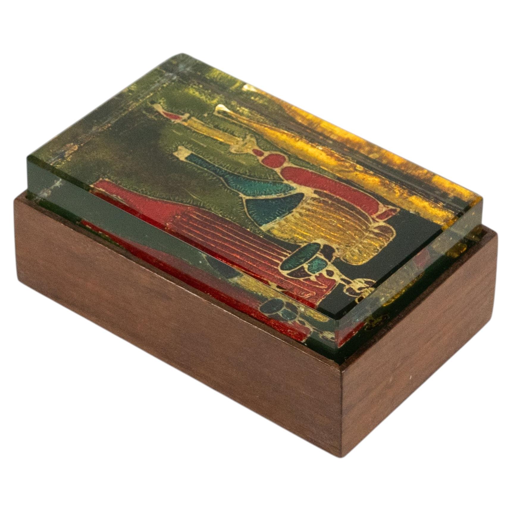 Midcentury Box Wood and Art Glass by Erwin Burger for Fontana Arte, Italy 1950s
