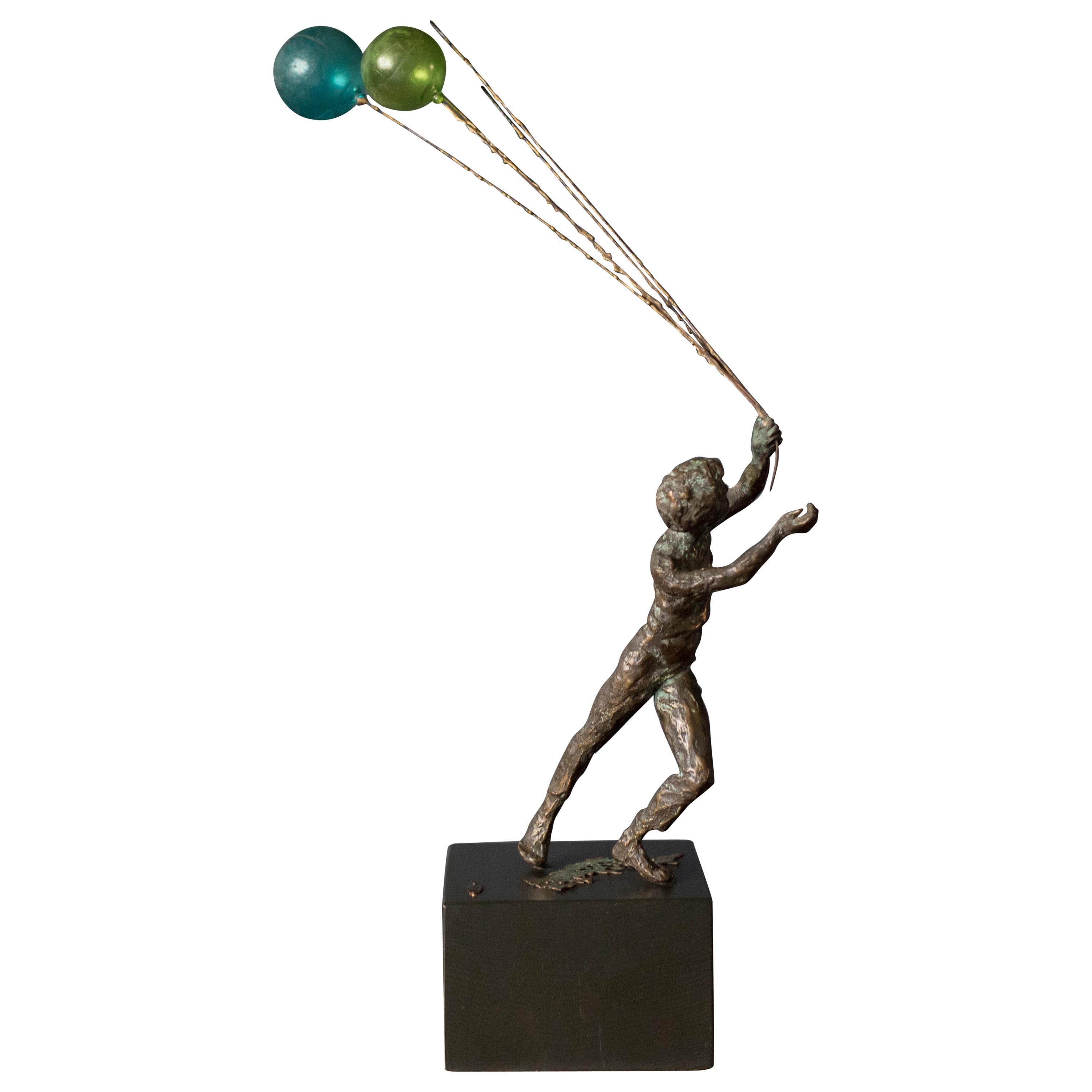 Mid Century Boy and Balloons Figurative Bronze Sculpture by Curtis Jere For Sale