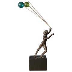 Mid Century Boy and Balloons Figurative Bronze Sculpture by Curtis Jere