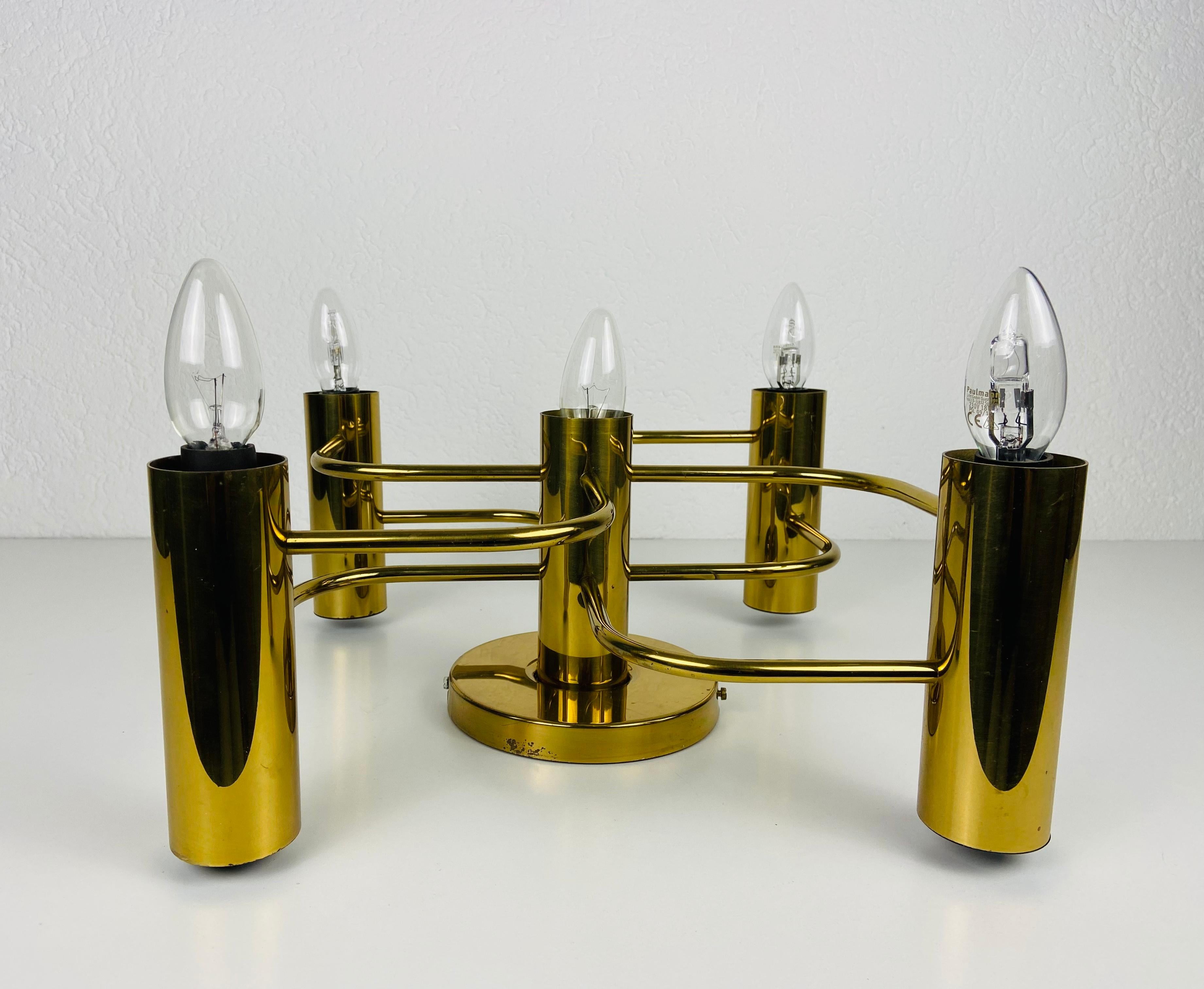 Mid-20th Century Midcentury Brass 5-Arm Flush Mount by Leola, 1960s For Sale
