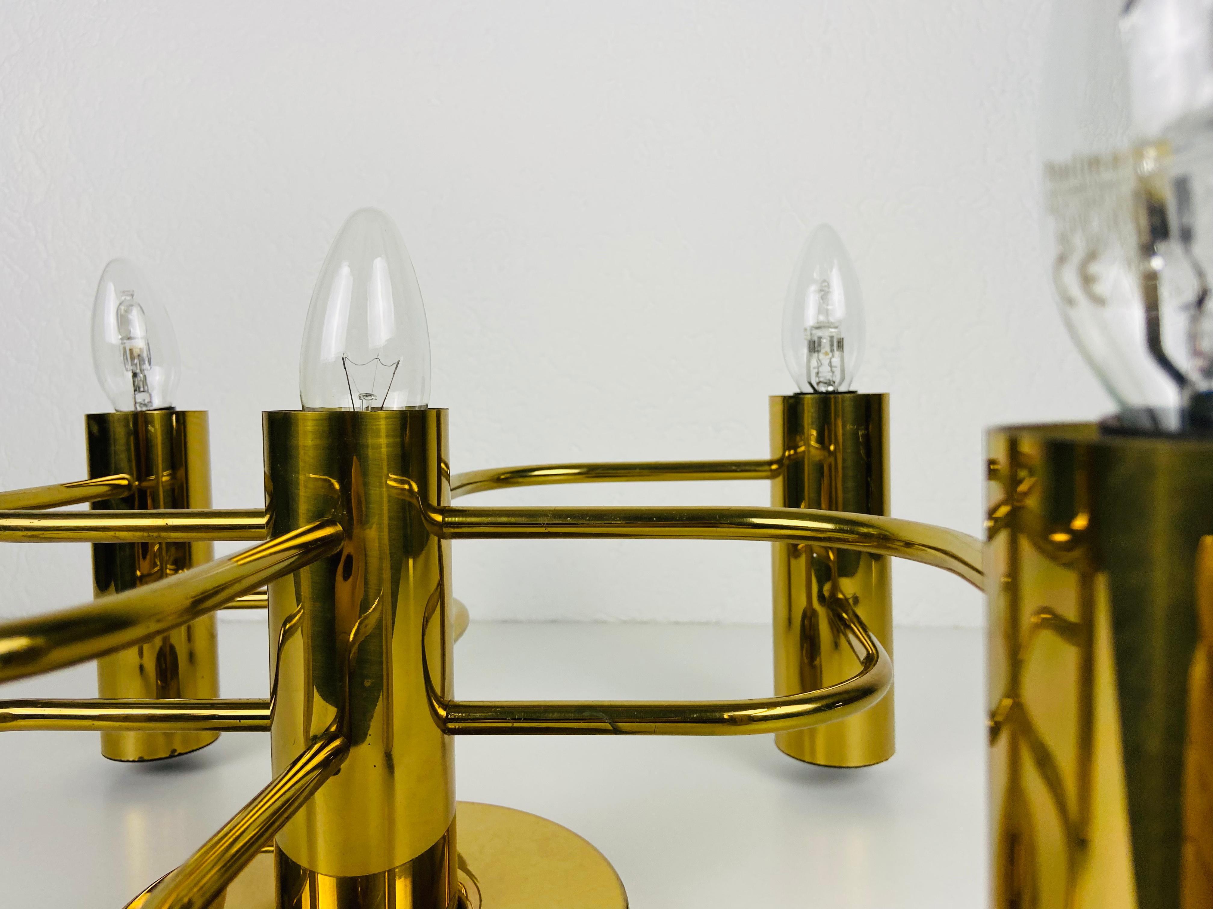 Metal Midcentury Brass 5-Arm Flush Mount by Leola, 1960s For Sale