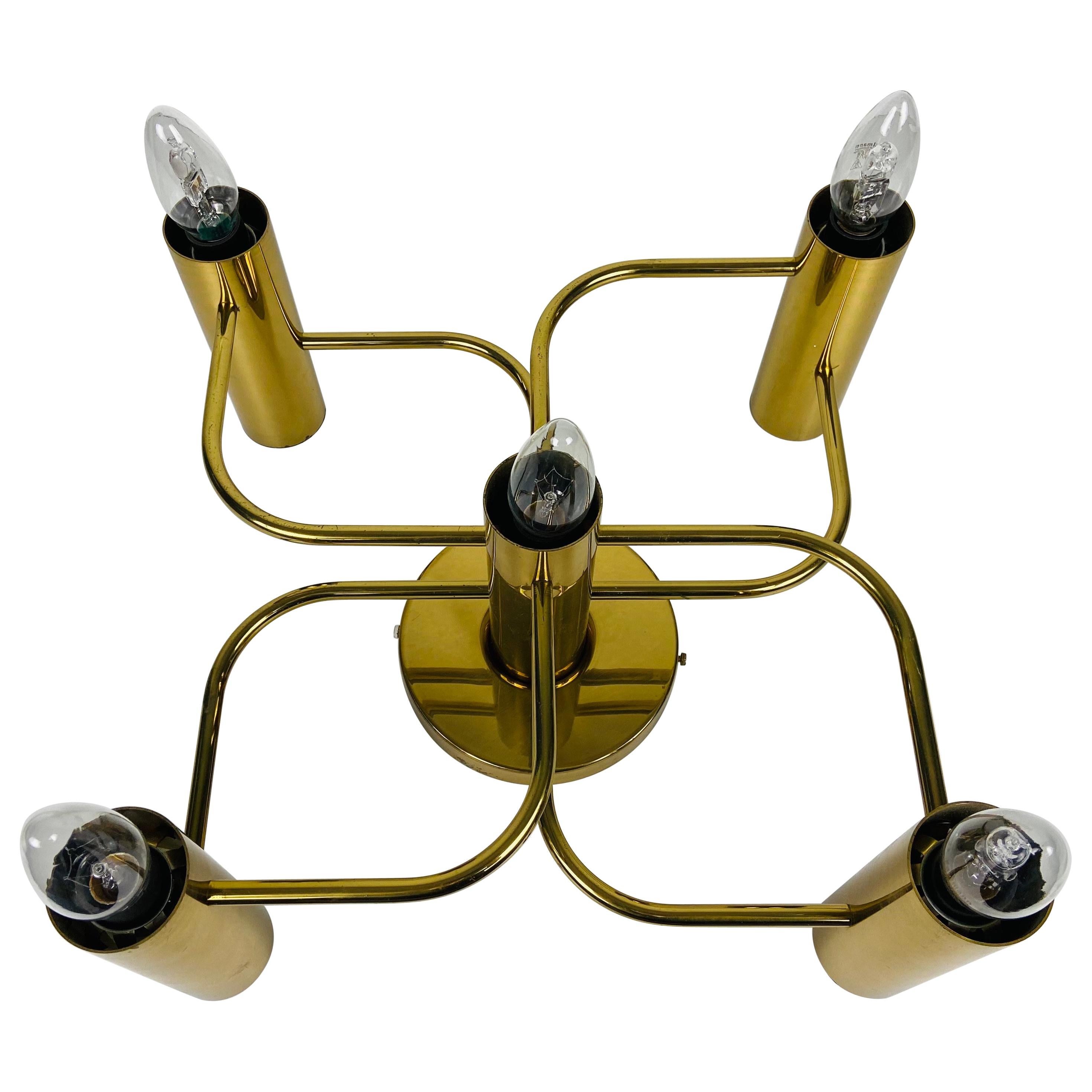 Midcentury Brass 5-Arm Flush Mount by Leola, 1960s For Sale