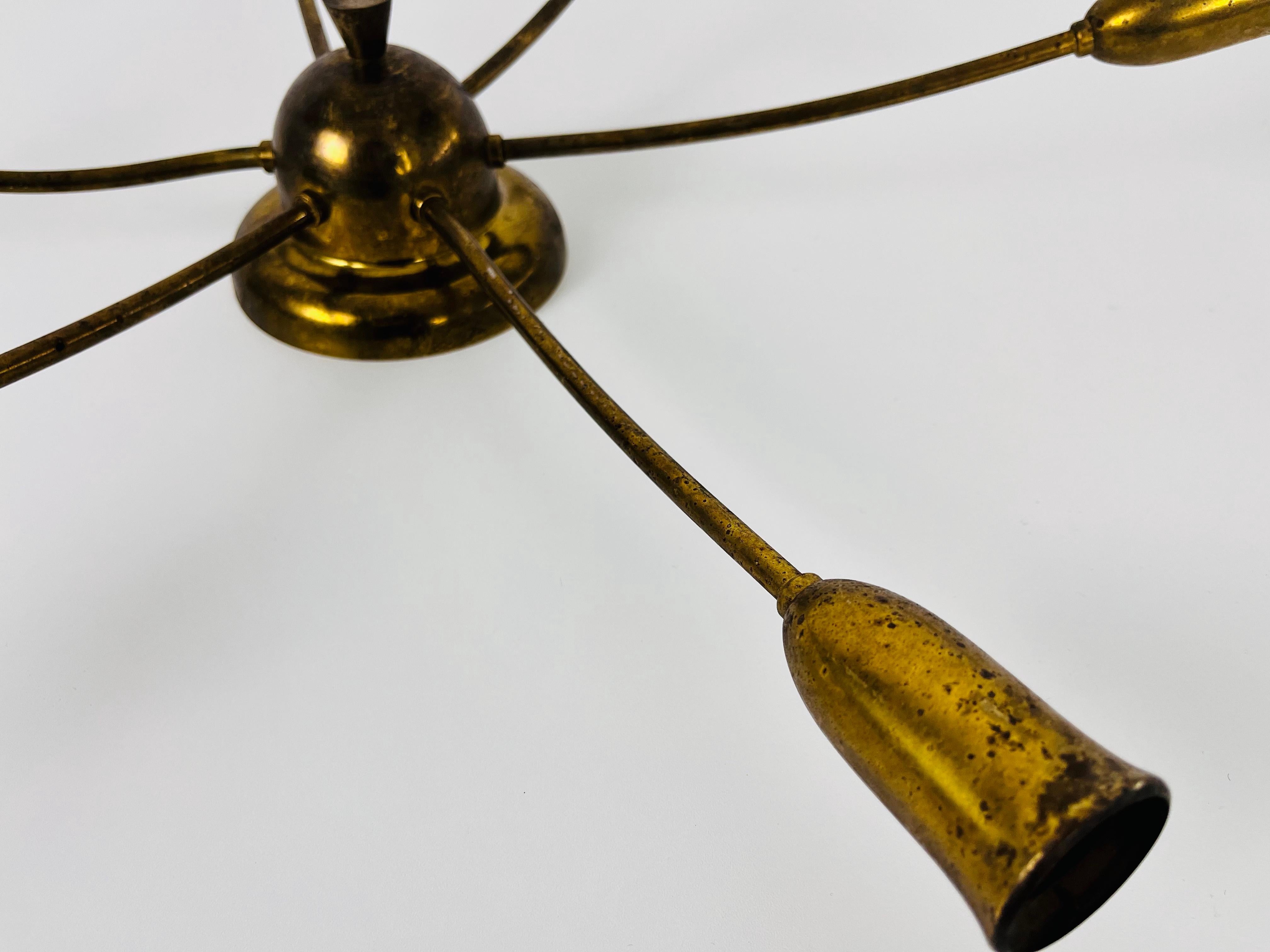 Mid-20th Century Midcentury Brass 6-Arm Sputnik Chandelier, 1960s For Sale