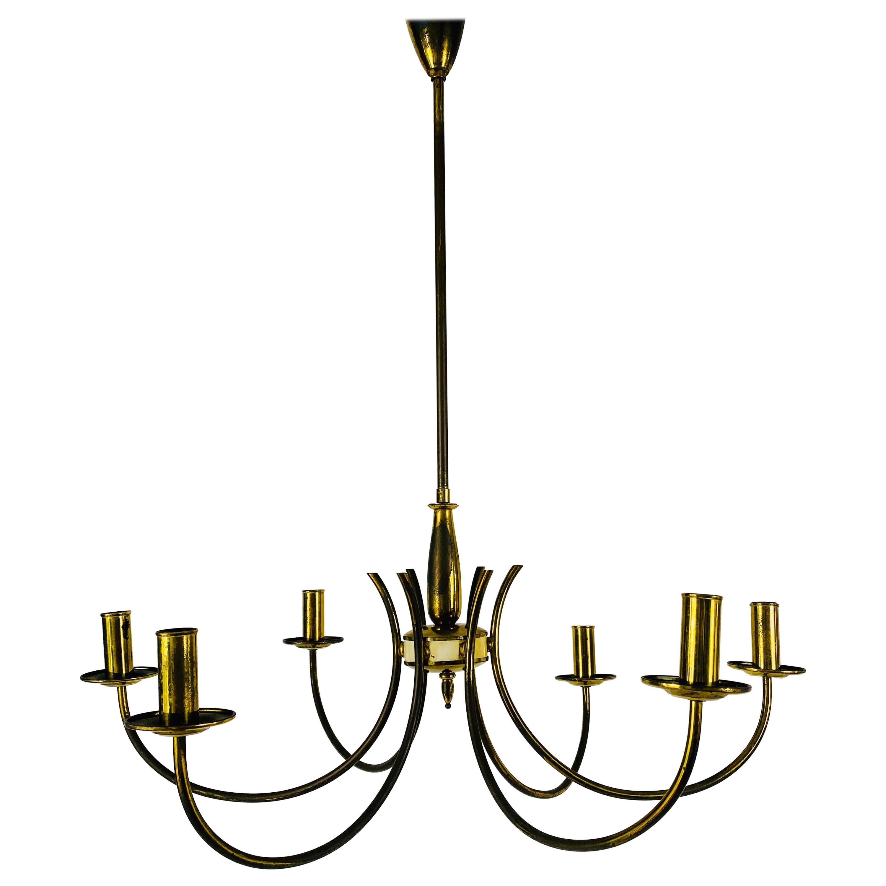 Midcentury Brass 6-Arm Sputnik Chandelier, 1960s For Sale