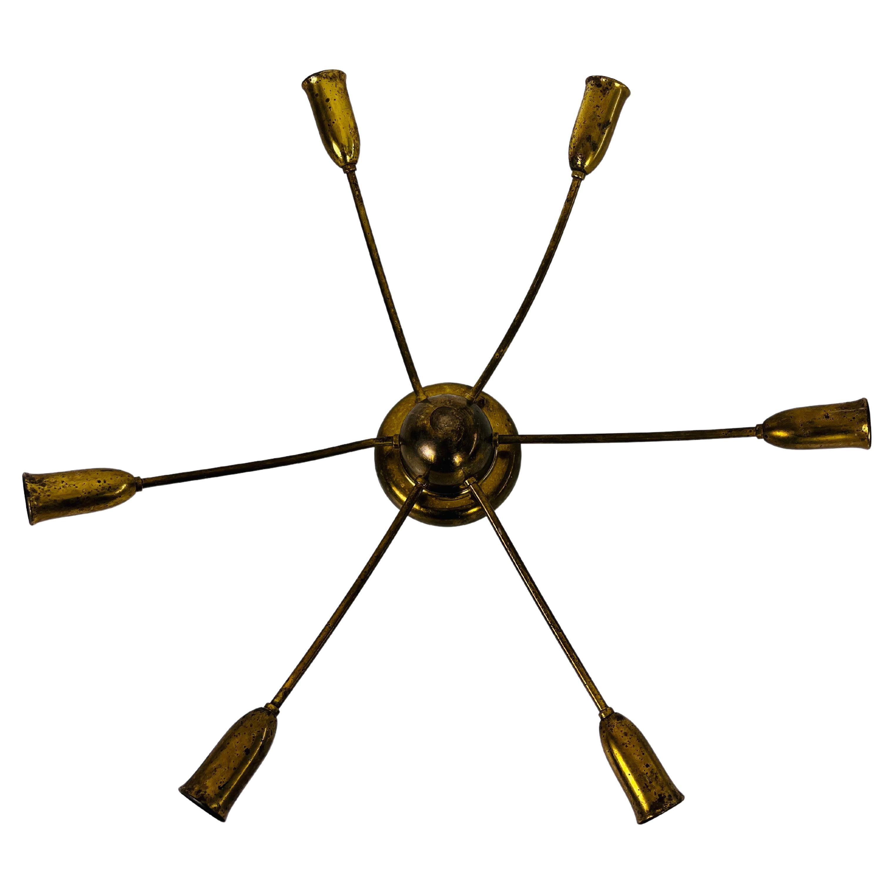6-armiger Sputnik-Kronleuchter aus Messing aus der Jahrhundertmitte, 1960er Jahre
