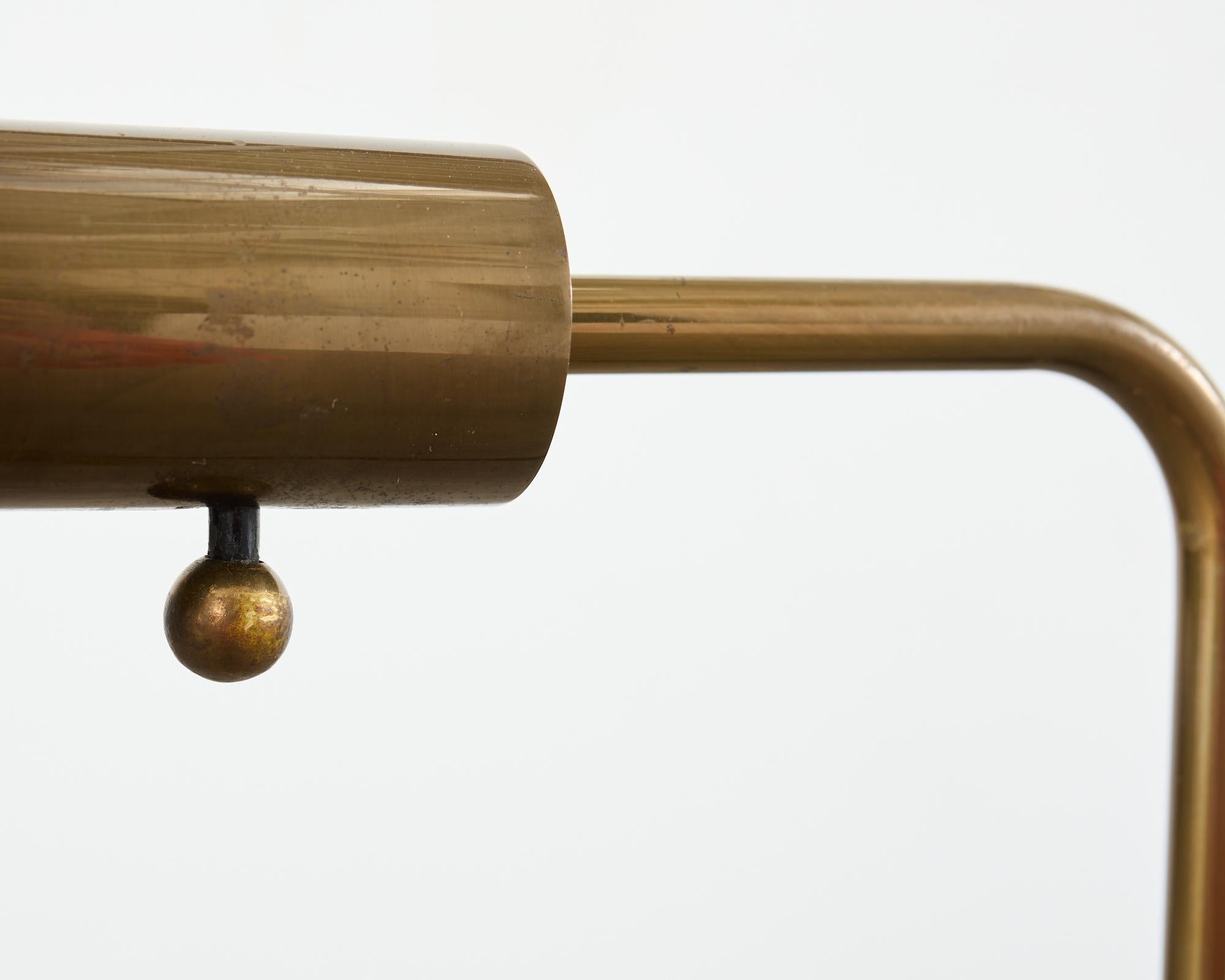 Patinated Midcentury Brass Adjustable Pharmacy Floor Lamp Casella Attributed