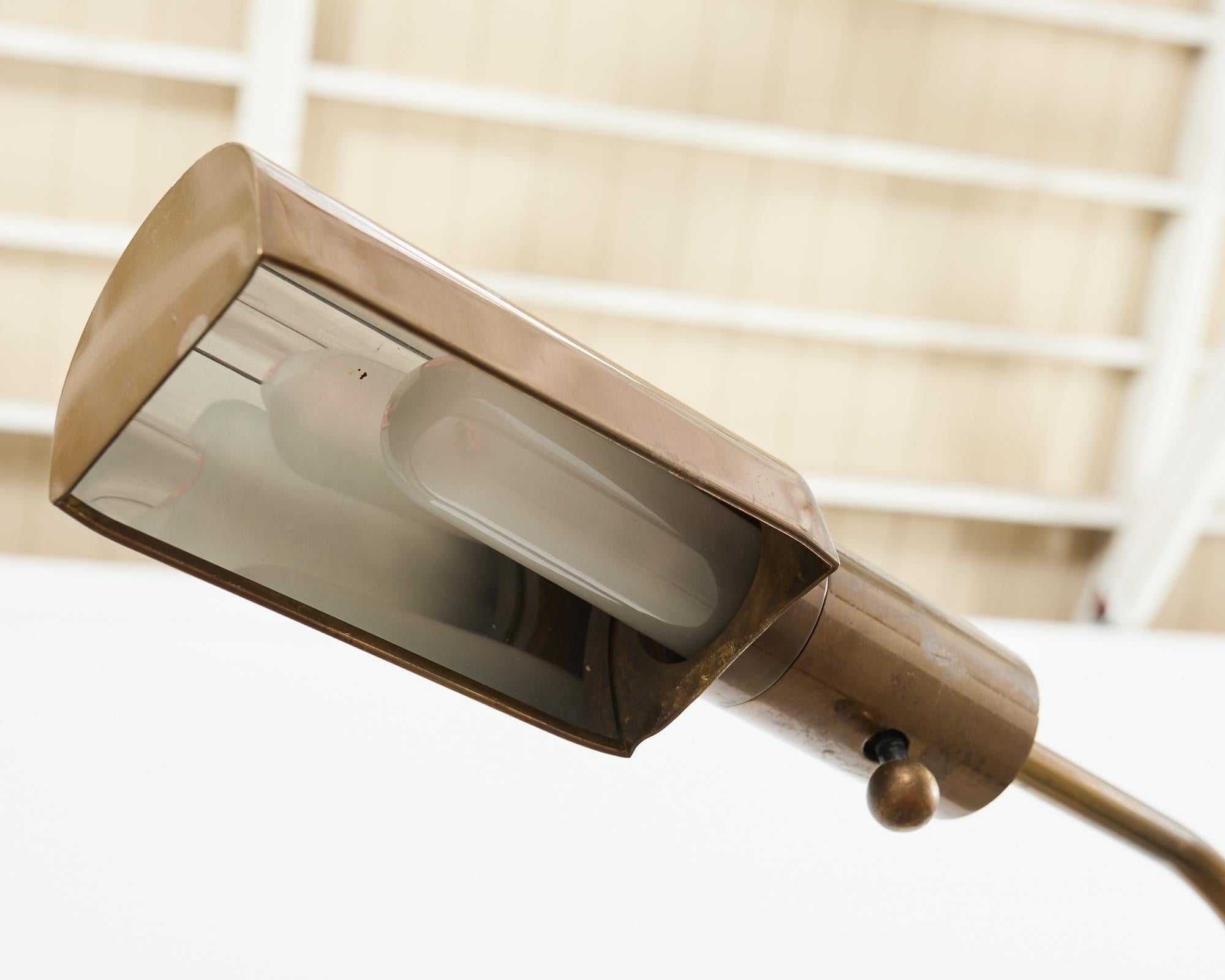 Midcentury Brass Adjustable Pharmacy Floor Lamp Casella Attributed In Good Condition In Rio Vista, CA