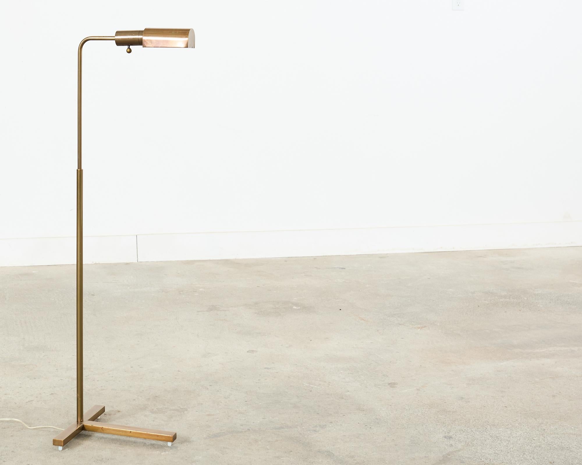 20th Century Midcentury Brass Adjustable Pharmacy Floor Lamp Casella Attributed For Sale